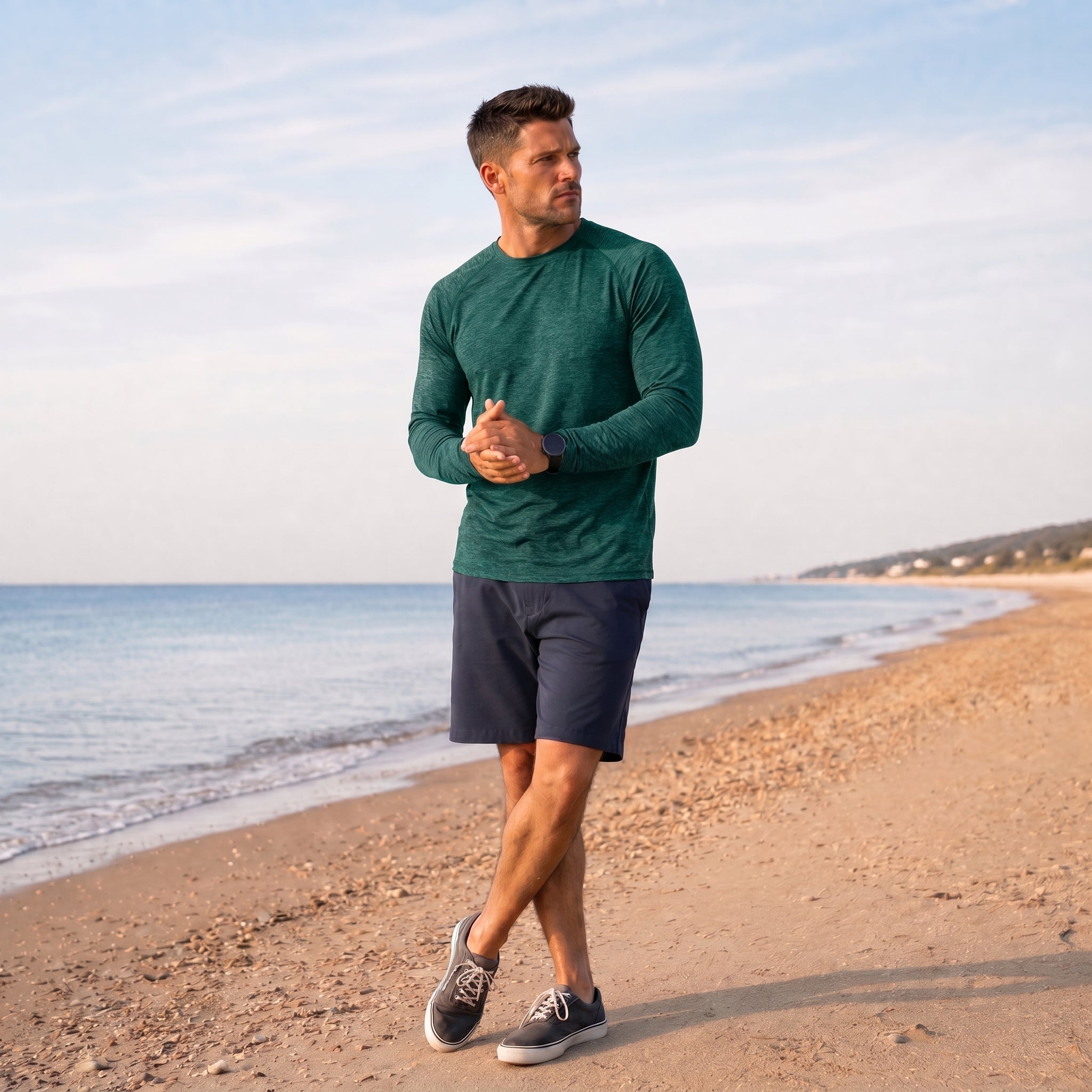 Men UPF 50 Plus Sun Protection Shirt - Quick Dry Cooling Long Sleeve Raglan Tee Jade Green by MAGCOMSEN