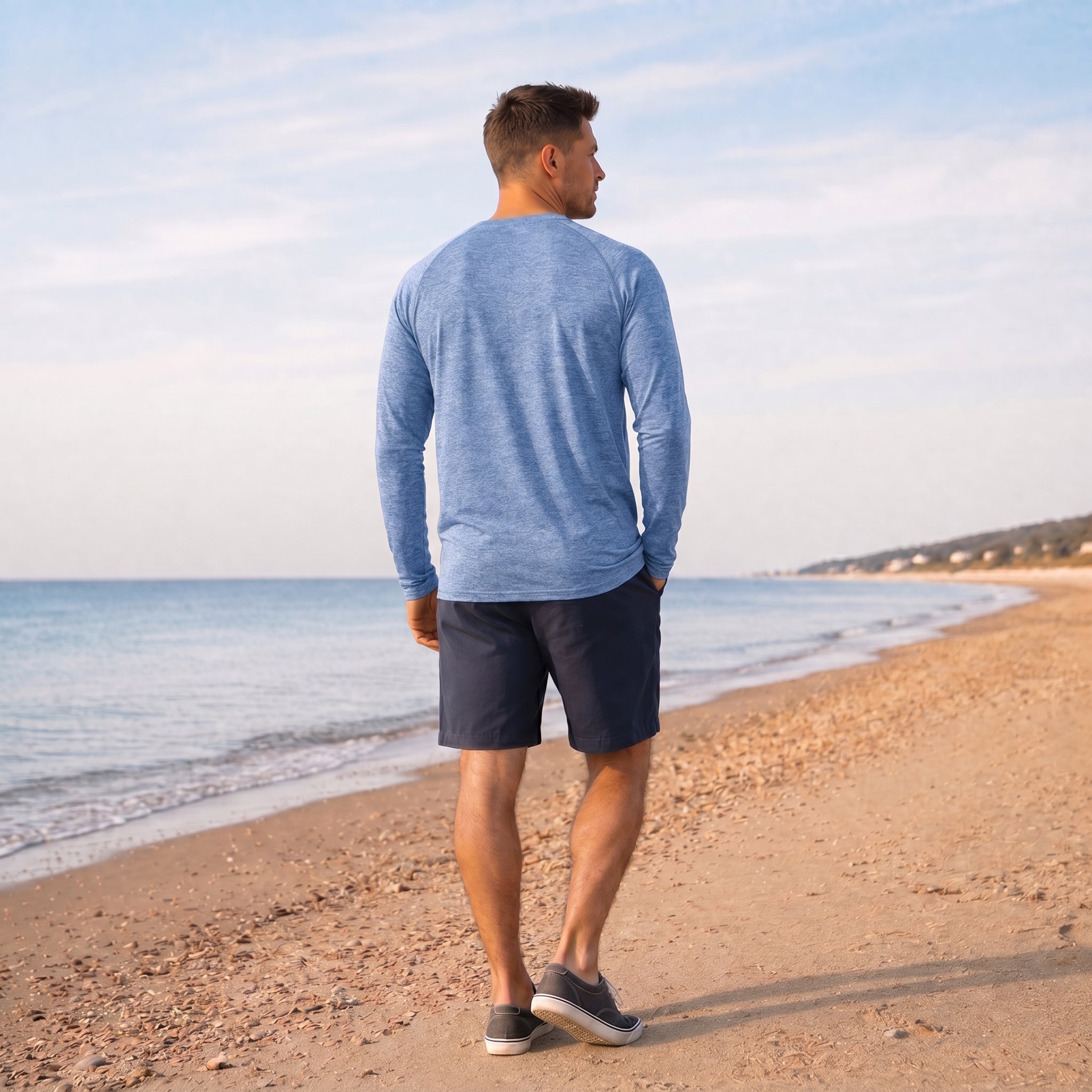 Men UPF 50 Plus Sun Protection Shirt - Quick Dry Cooling Long Sleeve Raglan Tee Light Blue by MAGCOMSEN