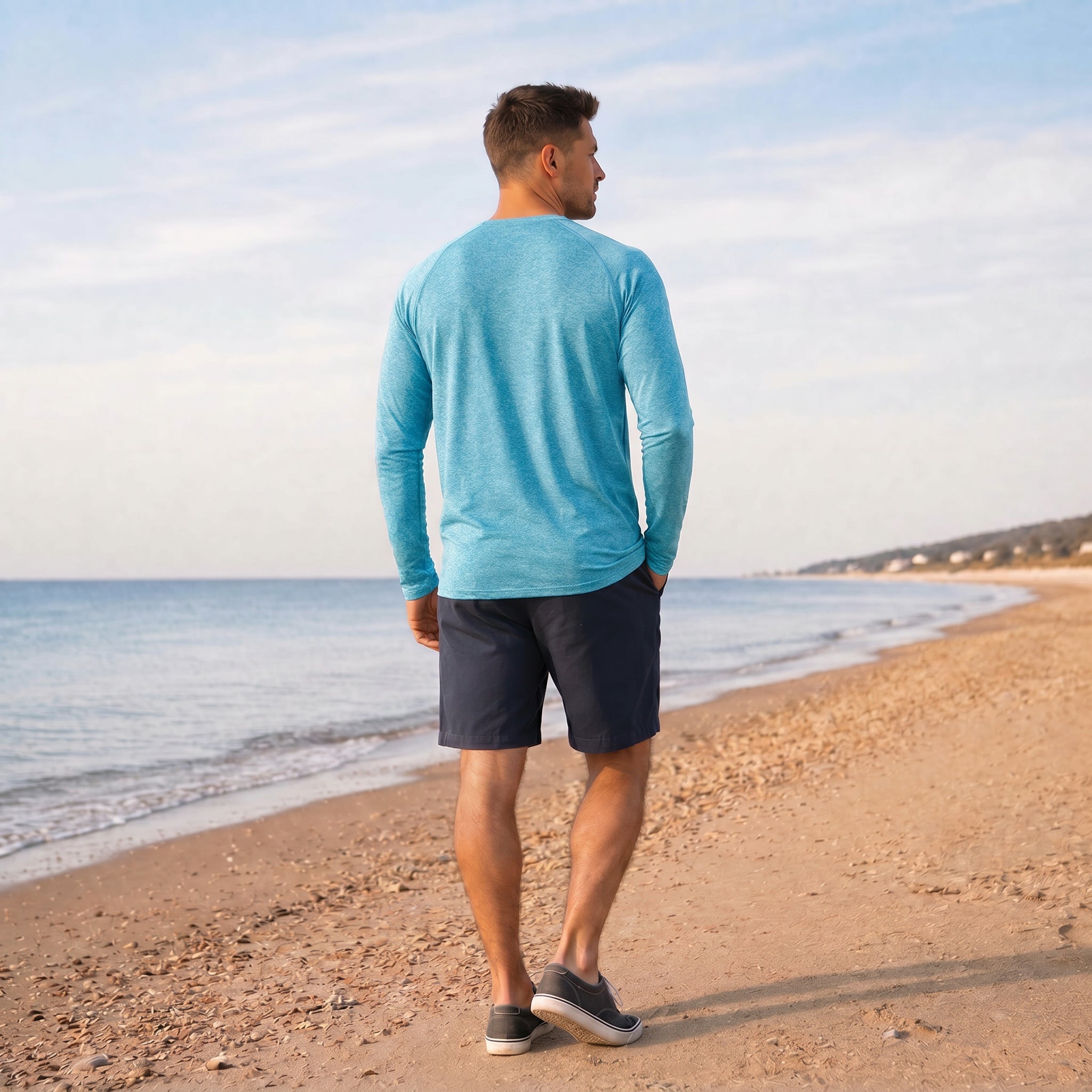 Men UPF 50 Plus Sun Protection Shirt - Quick Dry Cooling Long Sleeve Raglan Tee Water Blue by MAGCOMSEN