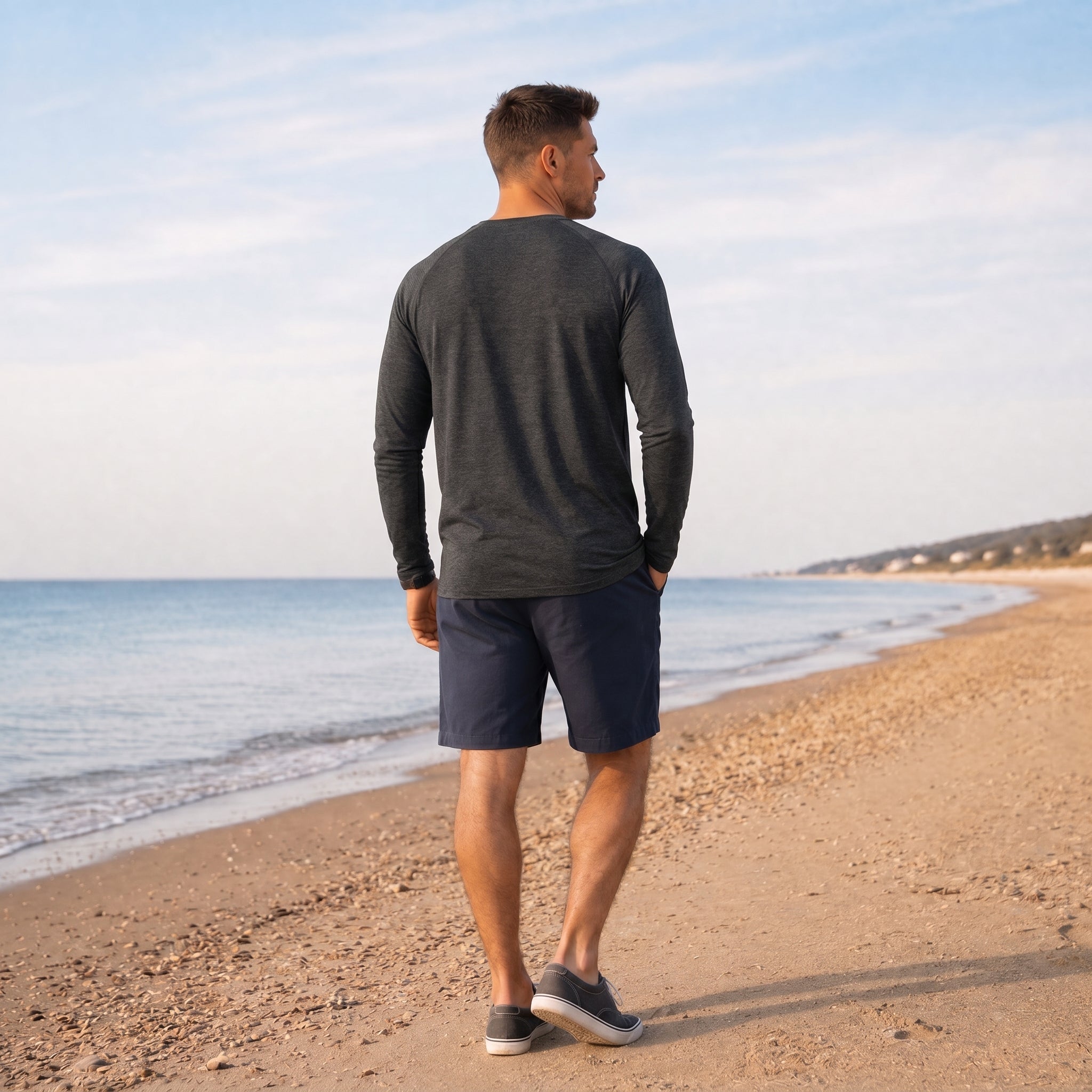 Men UPF 50 Plus Sun Protection Shirt - Quick Dry Cooling Long Sleeve Raglan Tee Black by MAGCOMSEN