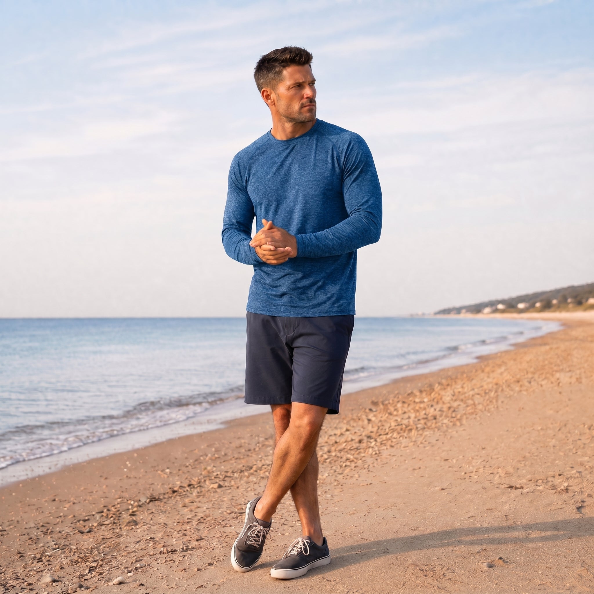 Men UPF 50 Plus Sun Protection Shirt - Quick Dry Cooling Long Sleeve Raglan Tee Medium Blue by MAGCOMSEN
