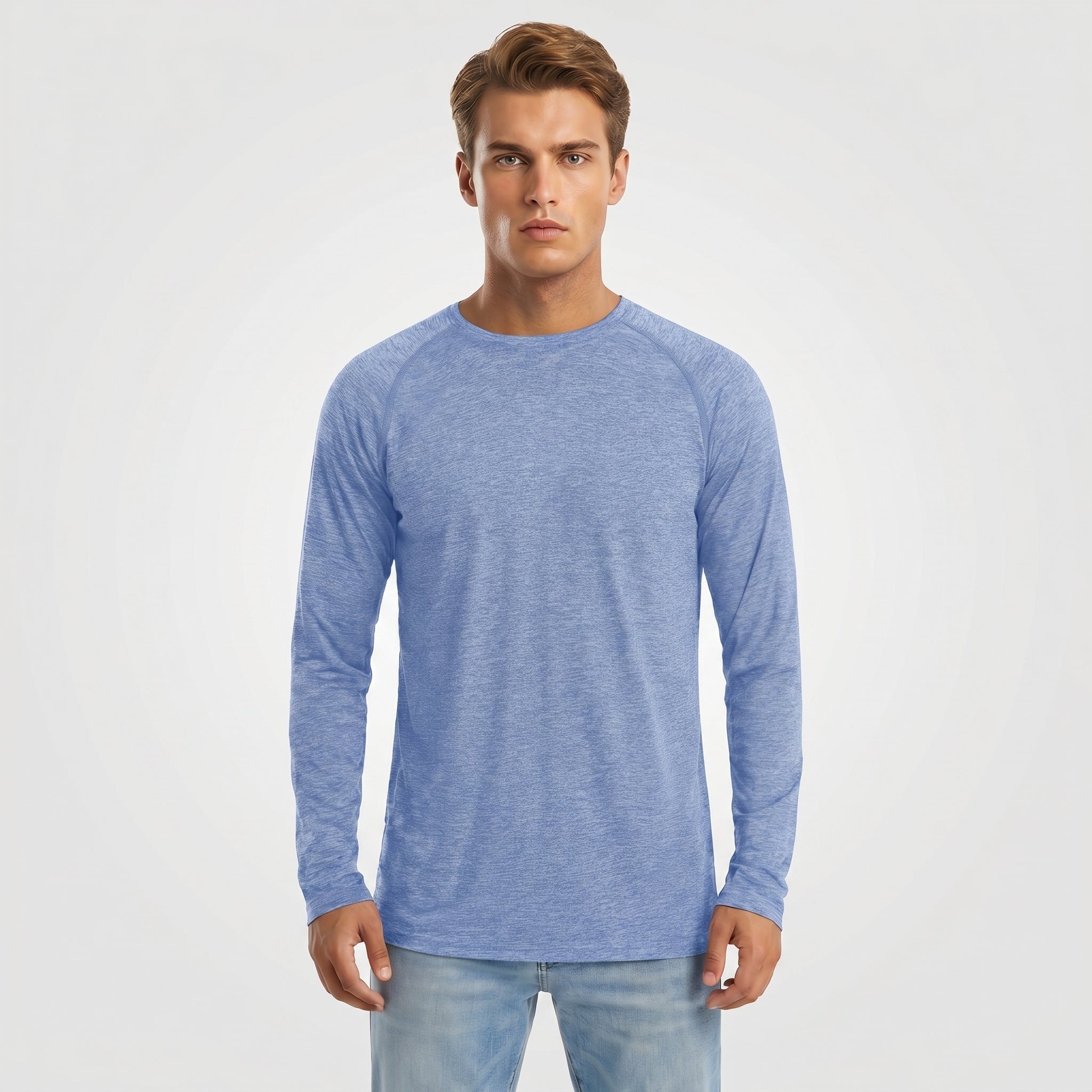 Men UPF 50 Plus Sun Protection Shirt - Quick Dry Cooling Long Sleeve Raglan Tee Light Blue by MAGCOMSEN