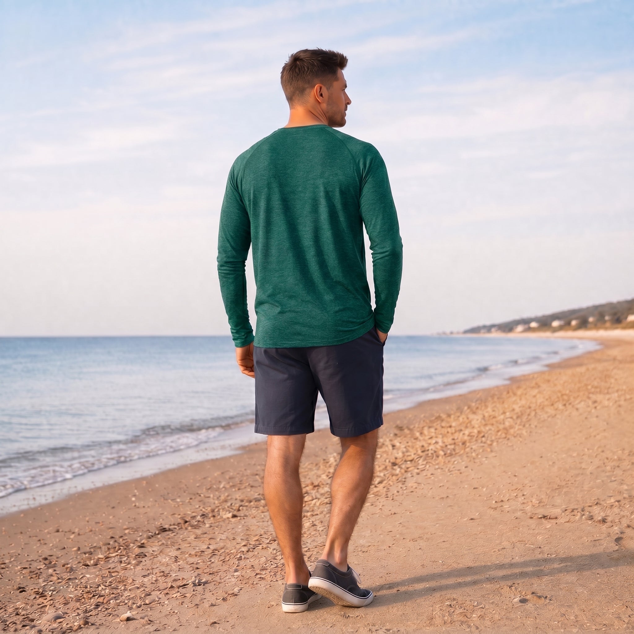 Men UPF 50 Plus Sun Protection Shirt - Quick Dry Cooling Long Sleeve Raglan Tee Jade Green by MAGCOMSEN