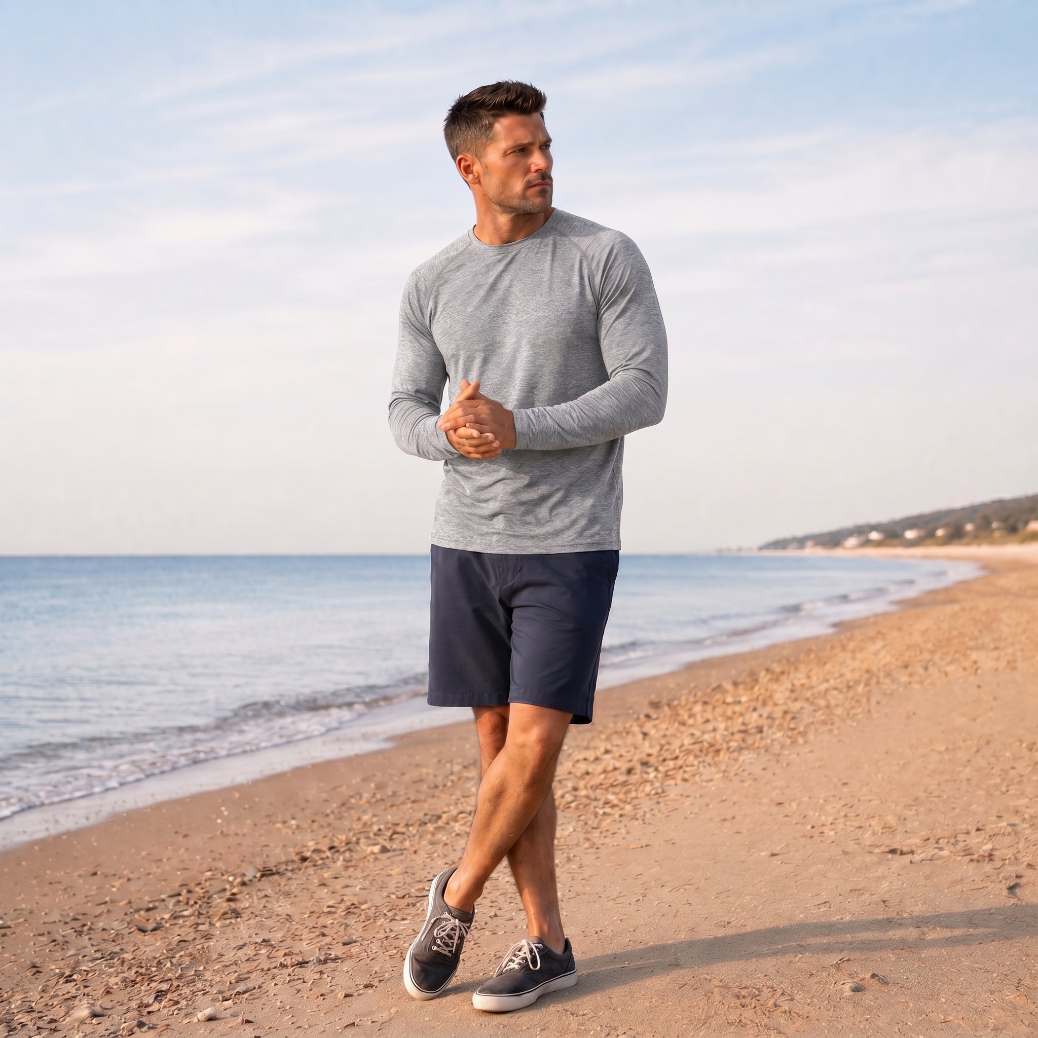 Men UPF 50 Plus Sun Protection Shirt - Quick Dry Cooling Long Sleeve Raglan Tee Light Grey by MAGCOMSEN