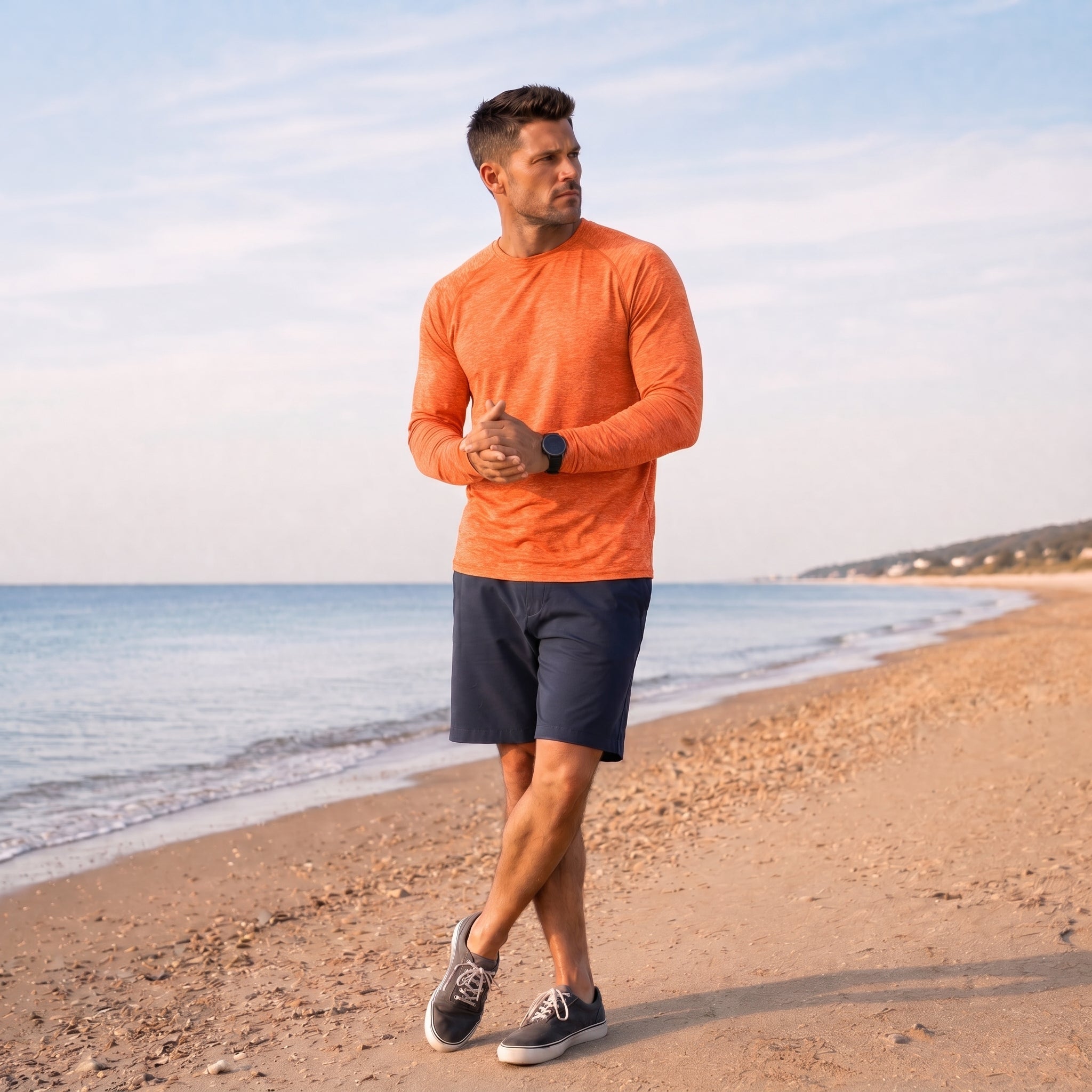 Men UPF 50 Plus Sun Protection Shirt - Quick Dry Cooling Long Sleeve Raglan Tee Orange by MAGCOMSEN