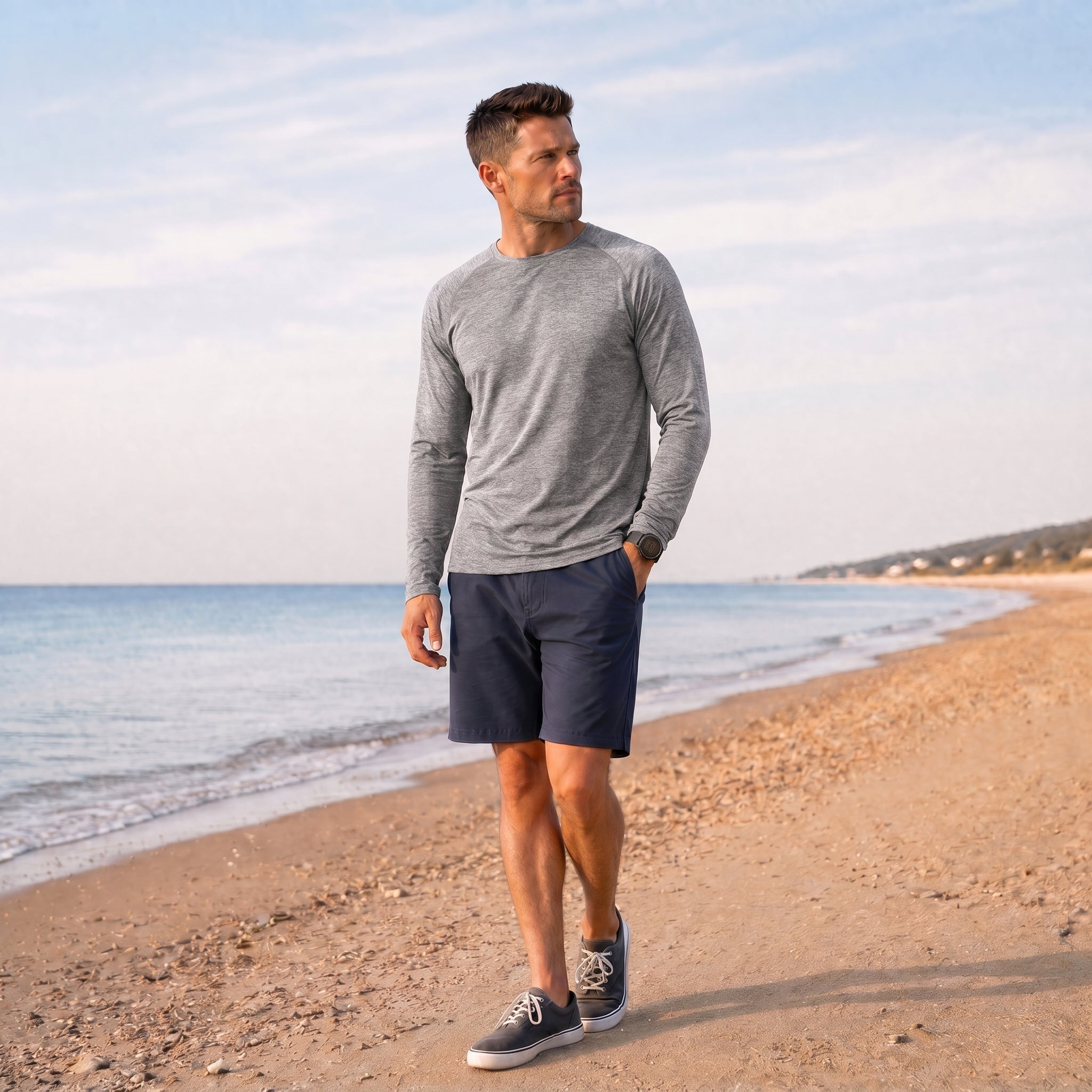 Men UPF 50 Plus Sun Protection Shirt - Quick Dry Cooling Long Sleeve Raglan Tee Dark Grey by MAGCOMSEN
