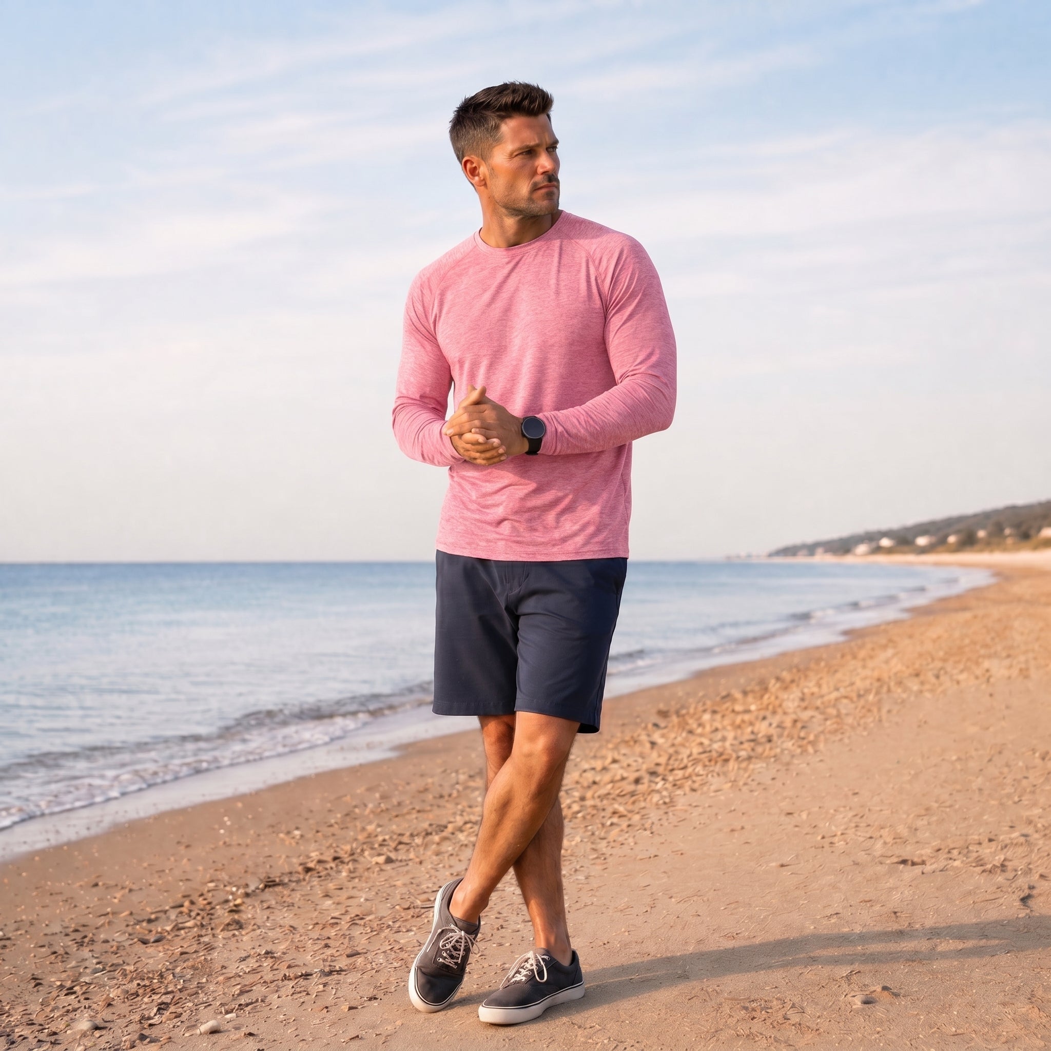 Men UPF 50 Plus Sun Protection Shirt - Quick Dry Cooling Long Sleeve Raglan Tee Pink by MAGCOMSEN