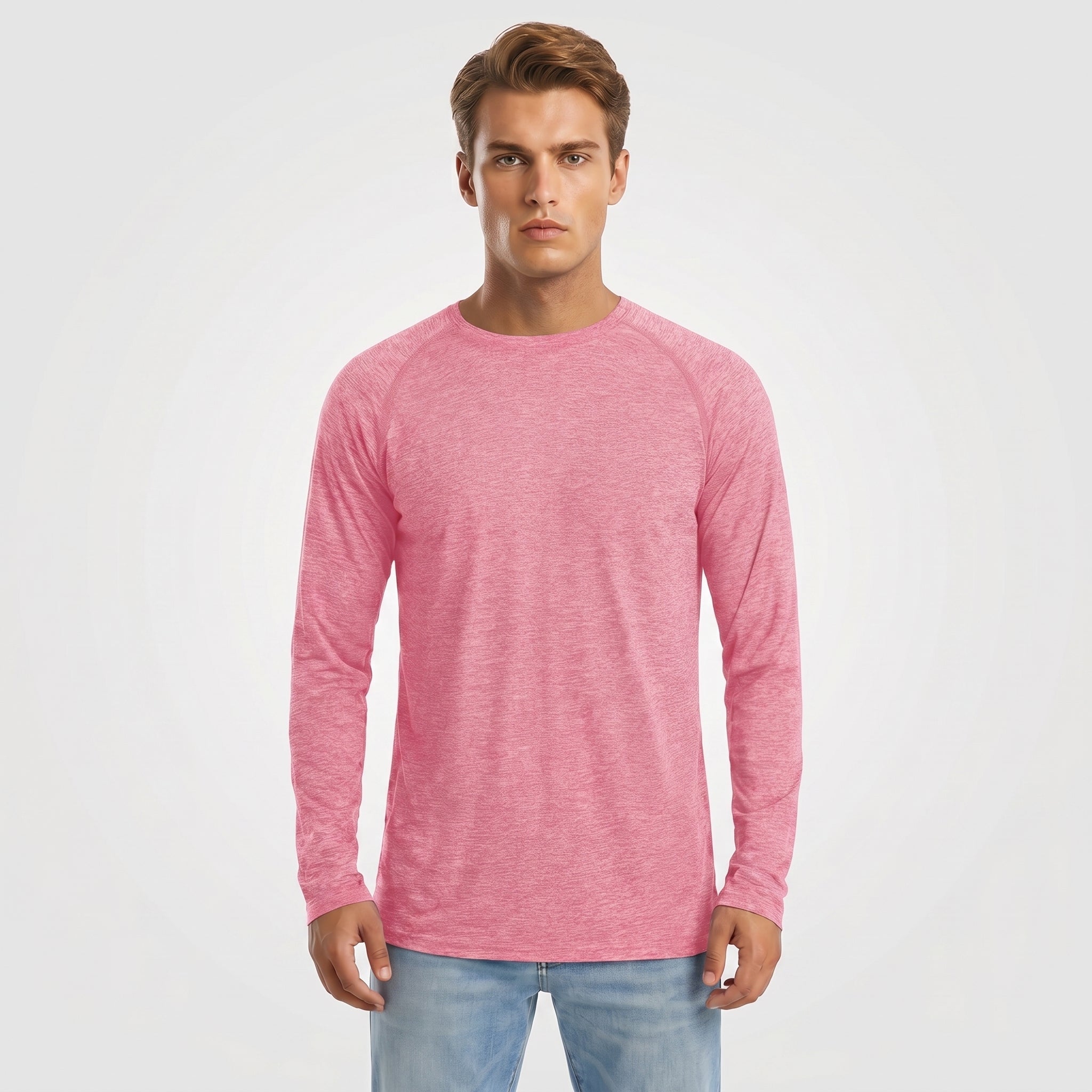 Men UPF 50 Plus Sun Protection Shirt - Quick Dry Cooling Long Sleeve Raglan Tee Pink by MAGCOMSEN