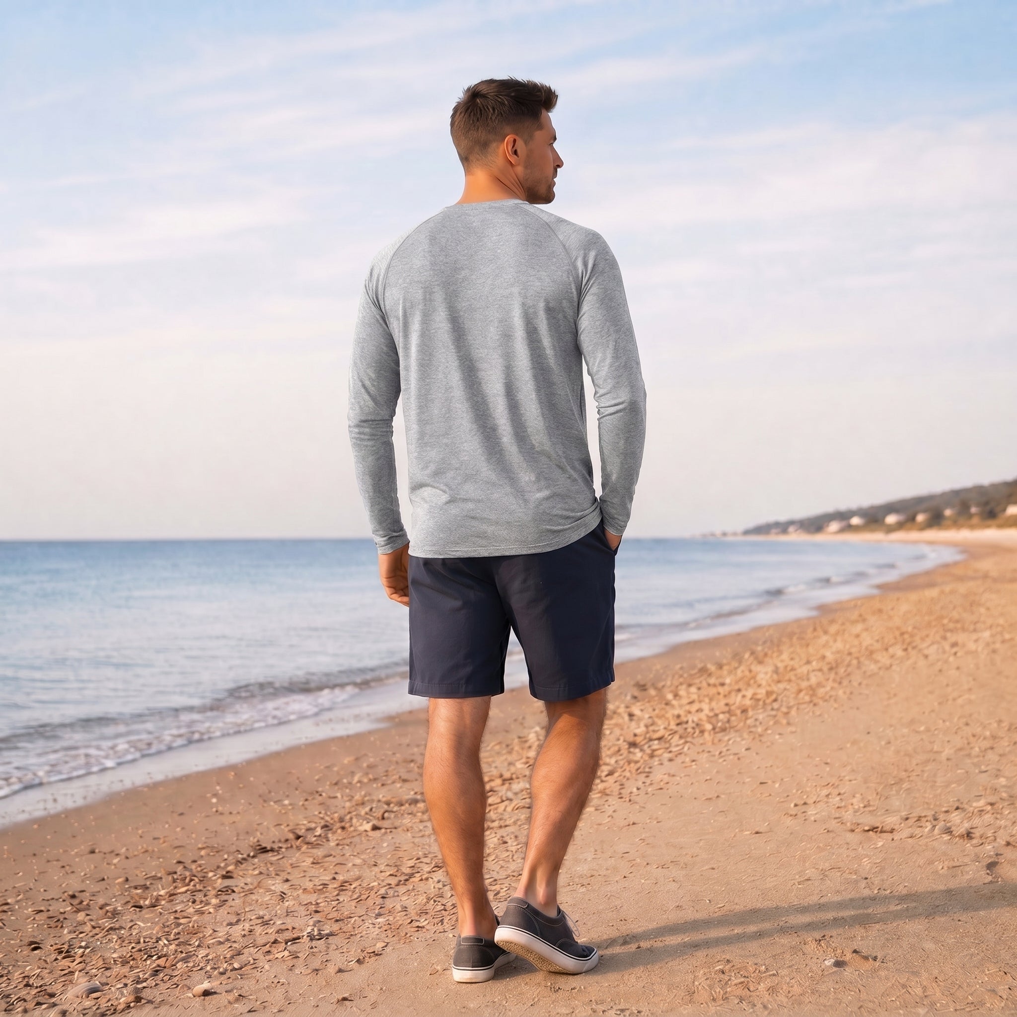 Men UPF 50 Plus Sun Protection Shirt - Quick Dry Cooling Long Sleeve Raglan Tee Light Grey by MAGCOMSEN