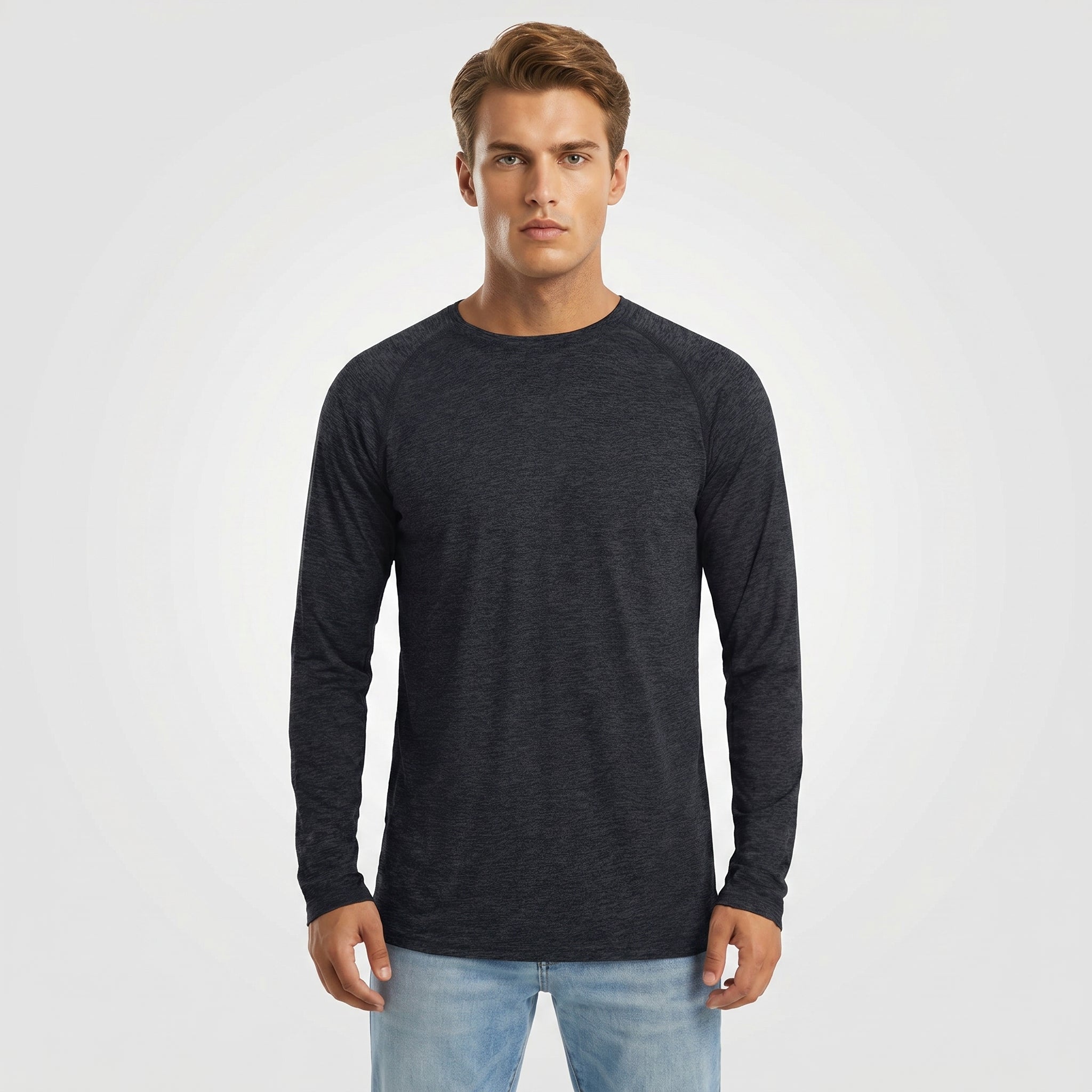 Men UPF 50 Plus Sun Protection Shirt - Quick Dry Cooling Long Sleeve Raglan Tee Black by MAGCOMSEN