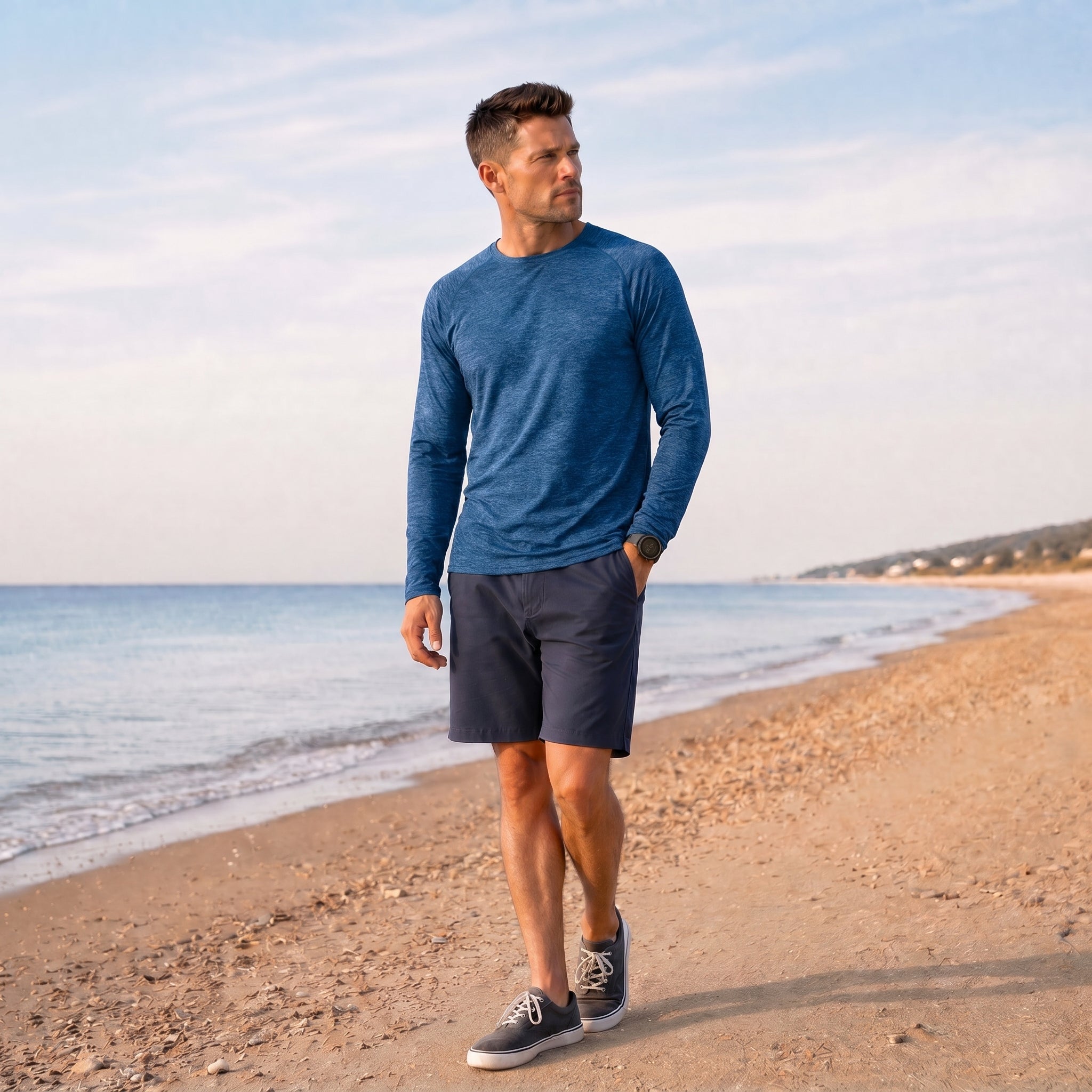 Men UPF 50 Plus Sun Protection Shirt - Quick Dry Cooling Long Sleeve Raglan Tee Medium Blue by MAGCOMSEN