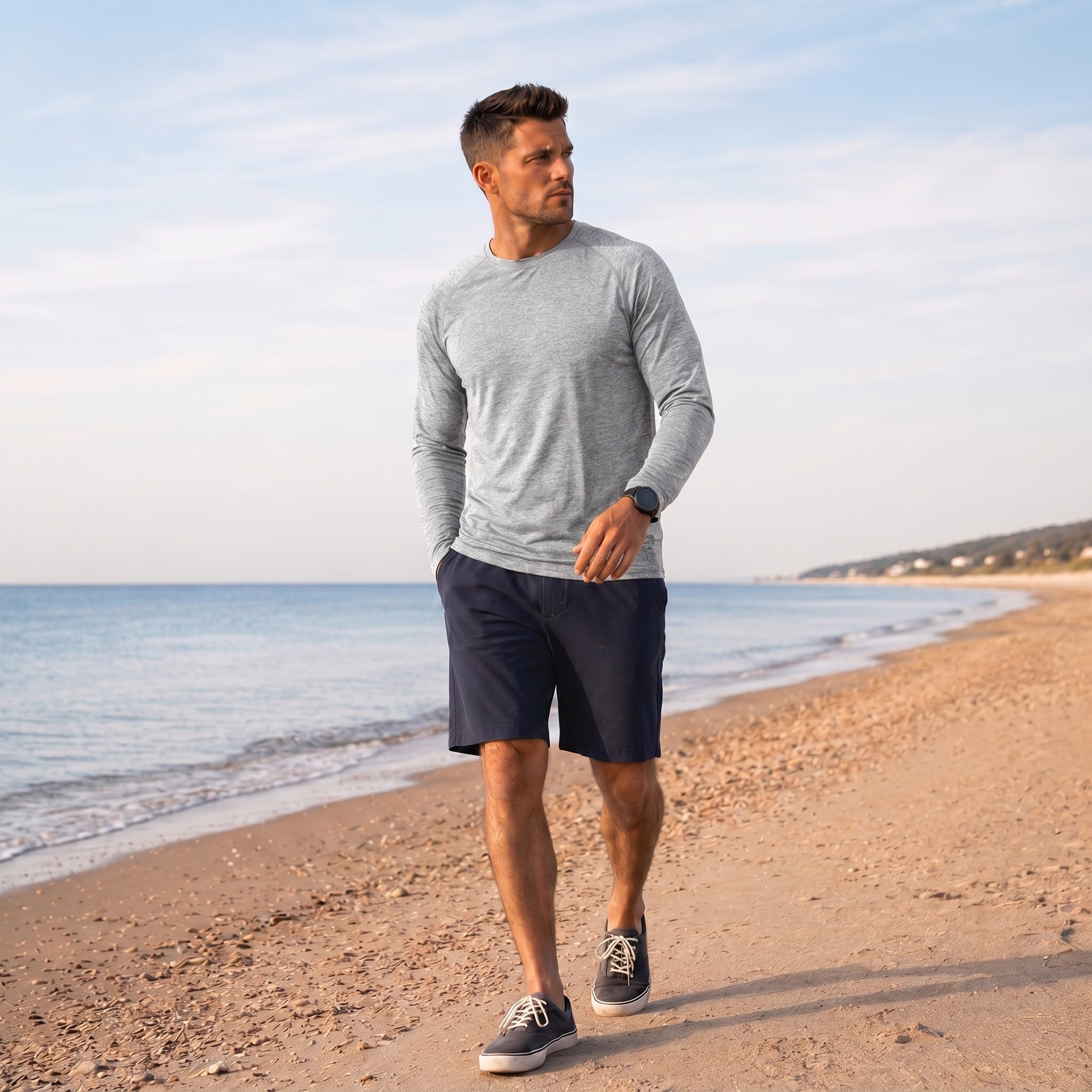 Men UPF 50 Plus Sun Protection Shirt - Quick Dry Cooling Long Sleeve Raglan Tee Light Grey by MAGCOMSEN