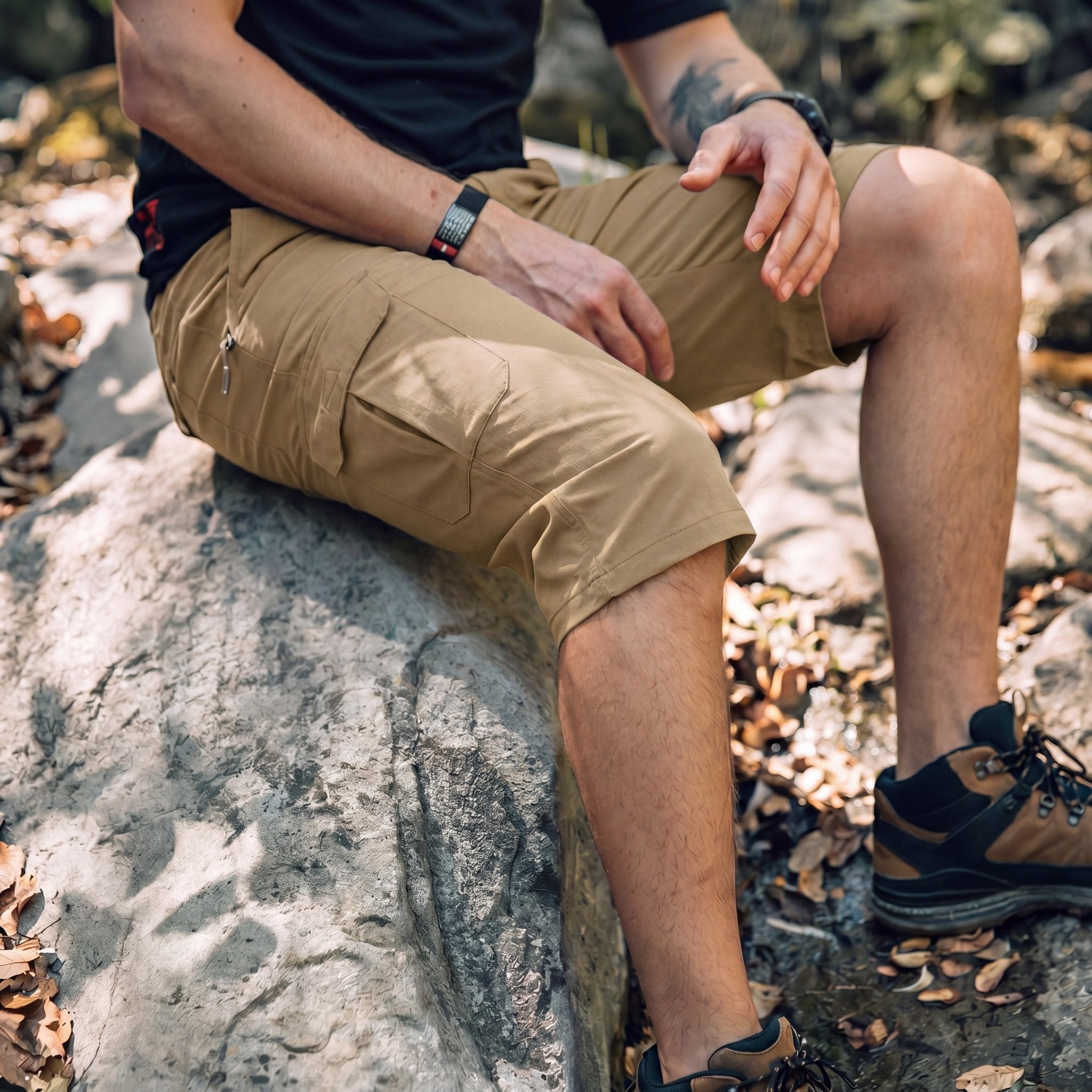 Men's 3/4 Hiking Capri Pants - Quick Dry Below Knee Shorts with 5 Pockets Khaki by MAGCOMSEN