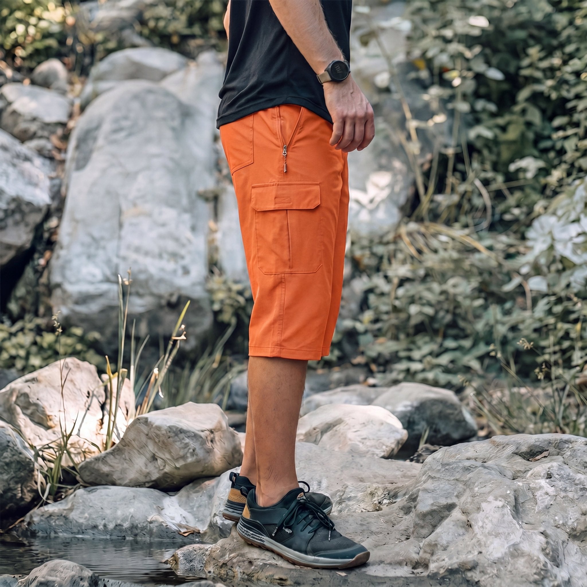 Men's 3/4 Hiking Capri Pants - Quick Dry Below Knee Shorts with 5 Pockets Orange by MAGCOMSEN