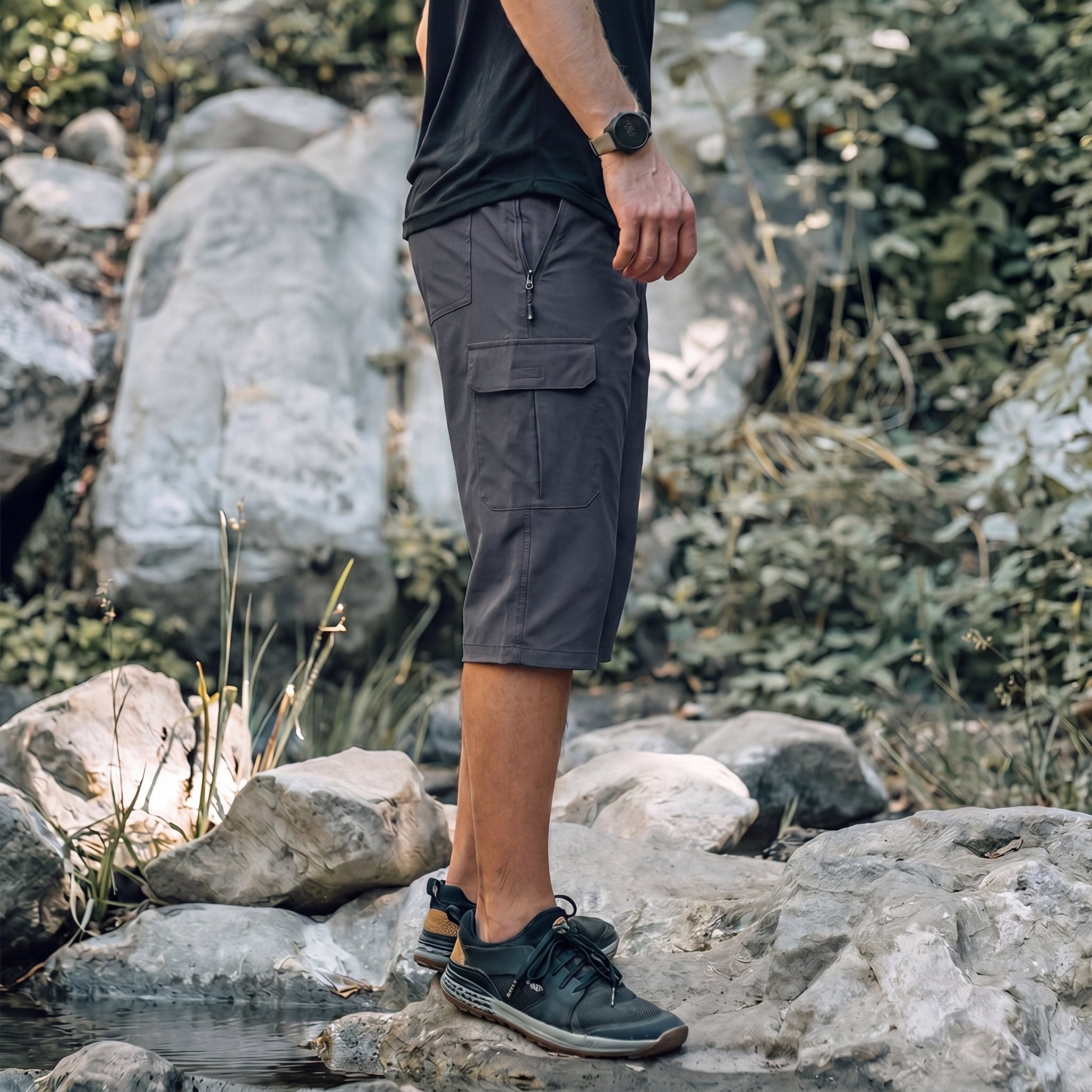 Men's 3/4 Hiking Capri Pants - Quick Dry Below Knee Shorts with 5 Pockets Dark grey by MAGCOMSEN