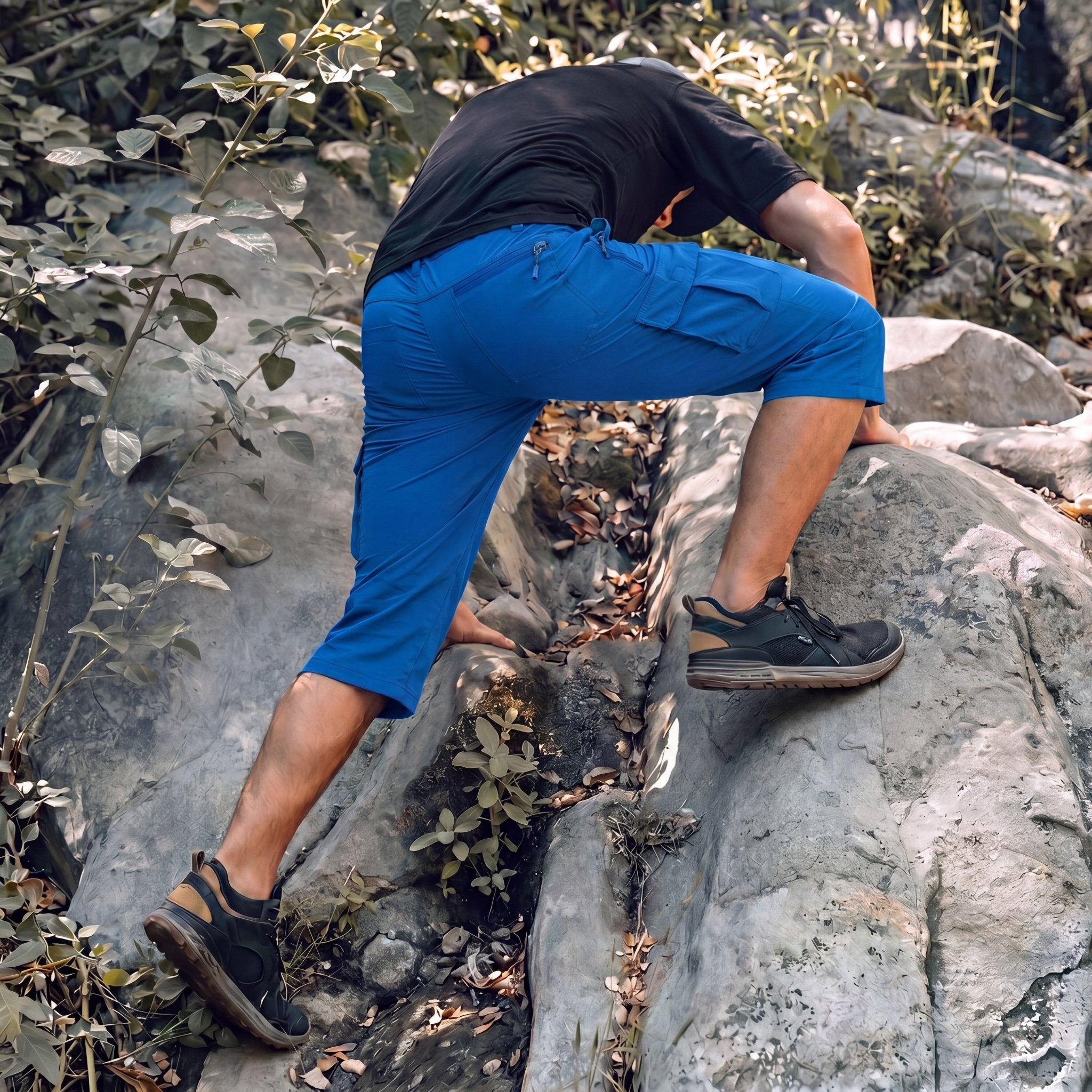 Men's 3/4 Hiking Capri Pants - Quick Dry Below Knee Shorts with 5 Pockets Blue by MAGCOMSEN