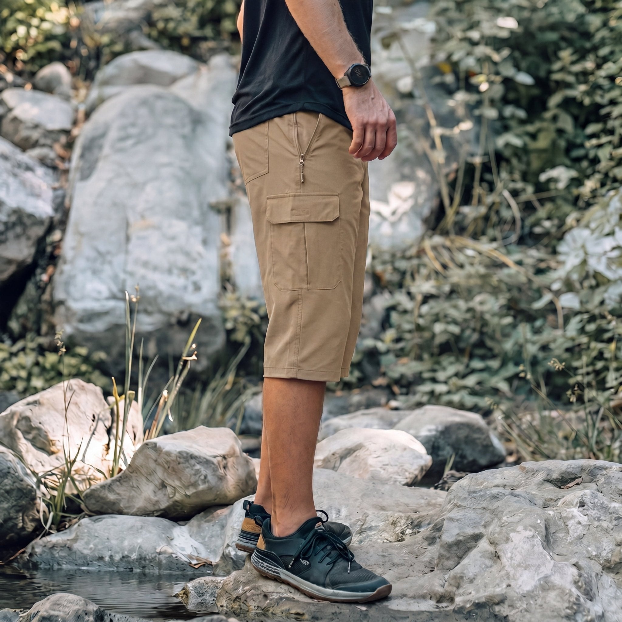 Men's 3/4 Hiking Capri Pants - Quick Dry Below Knee Shorts with 5 Pockets Khaki by MAGCOMSEN