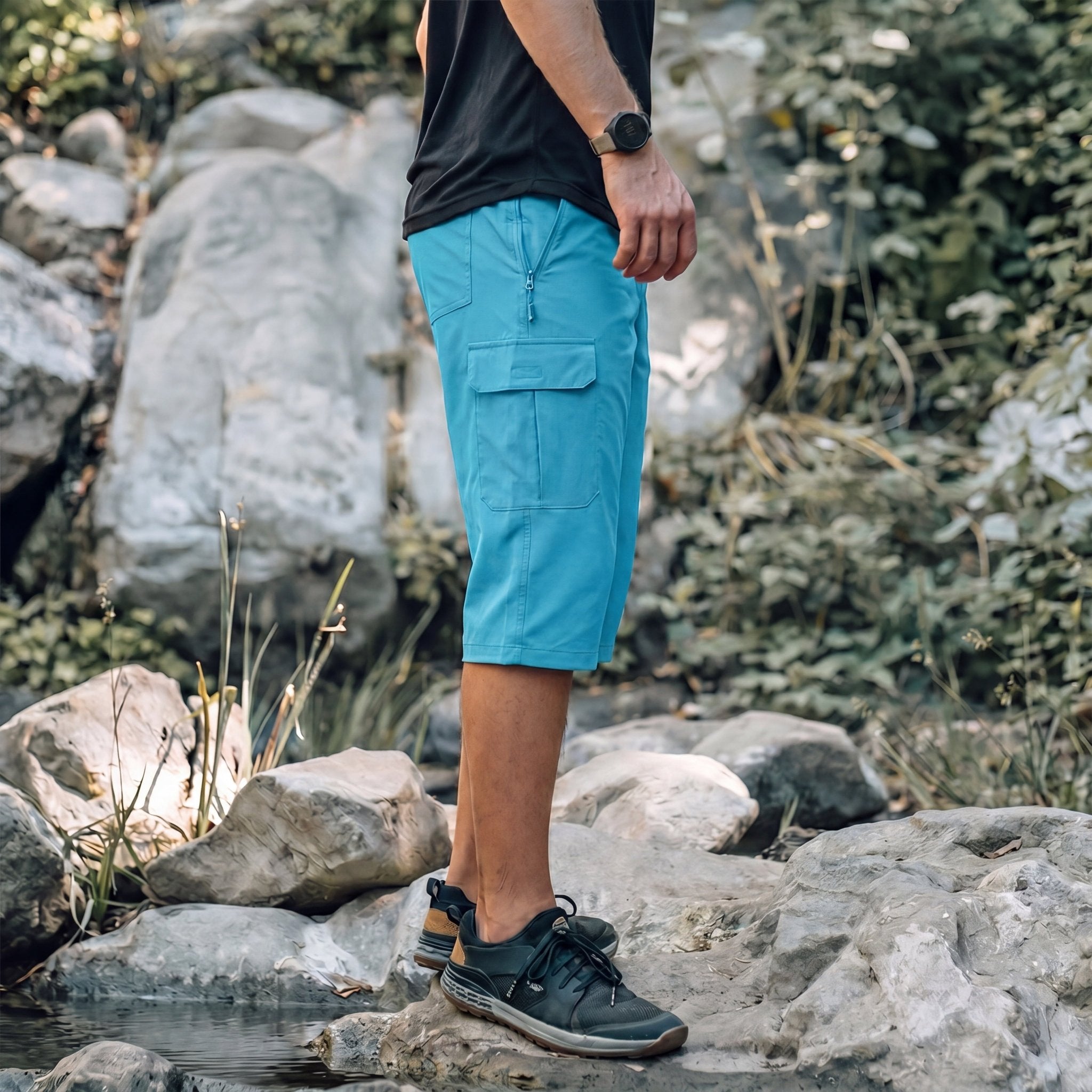 Men's 3/4 Hiking Capri Pants - Quick Dry Below Knee Shorts with 5 Pockets Ice Blue by MAGCOMSEN