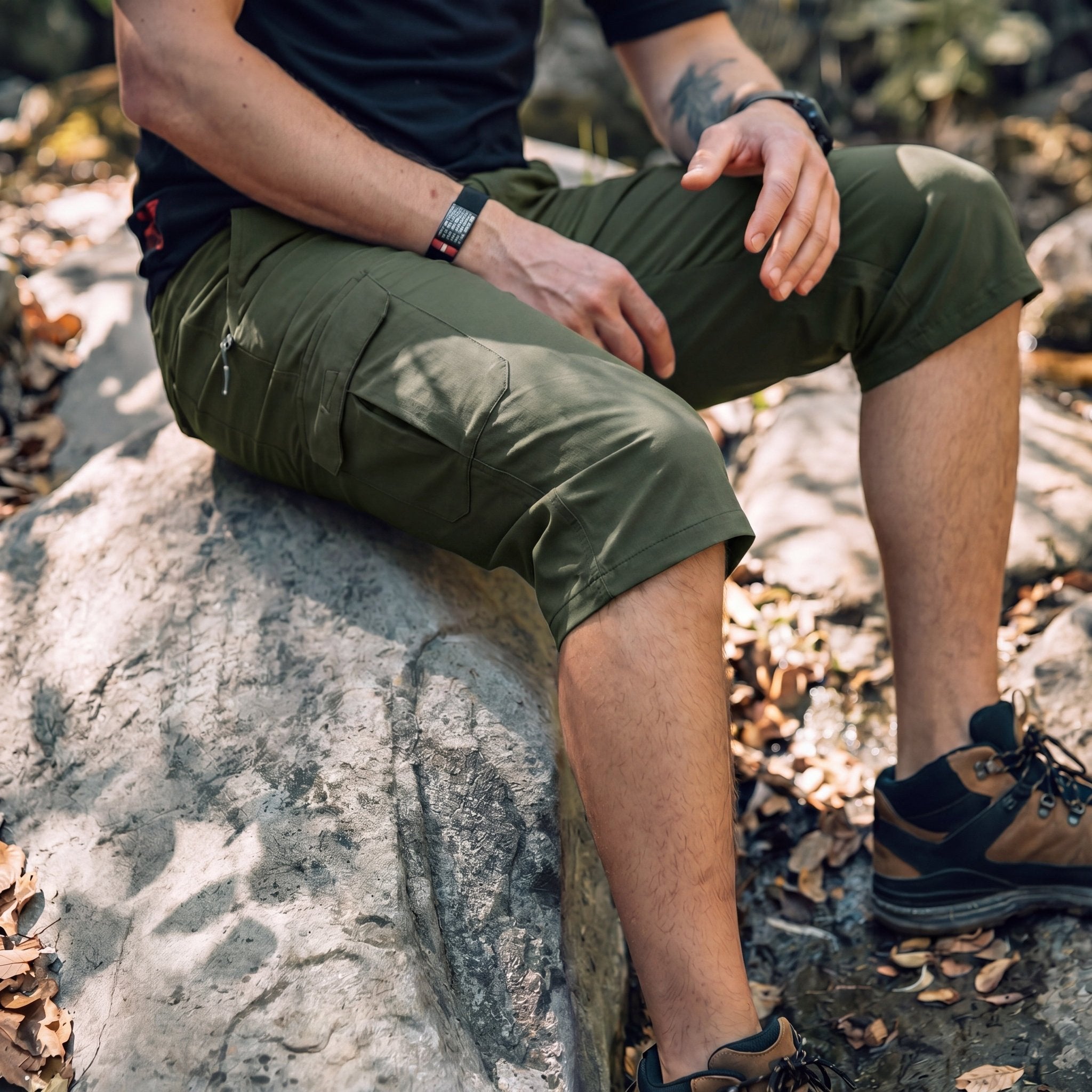 Men's 3/4 Hiking Capri Pants - Quick Dry Below Knee Shorts with 5 Pockets Army Green by MAGCOMSEN