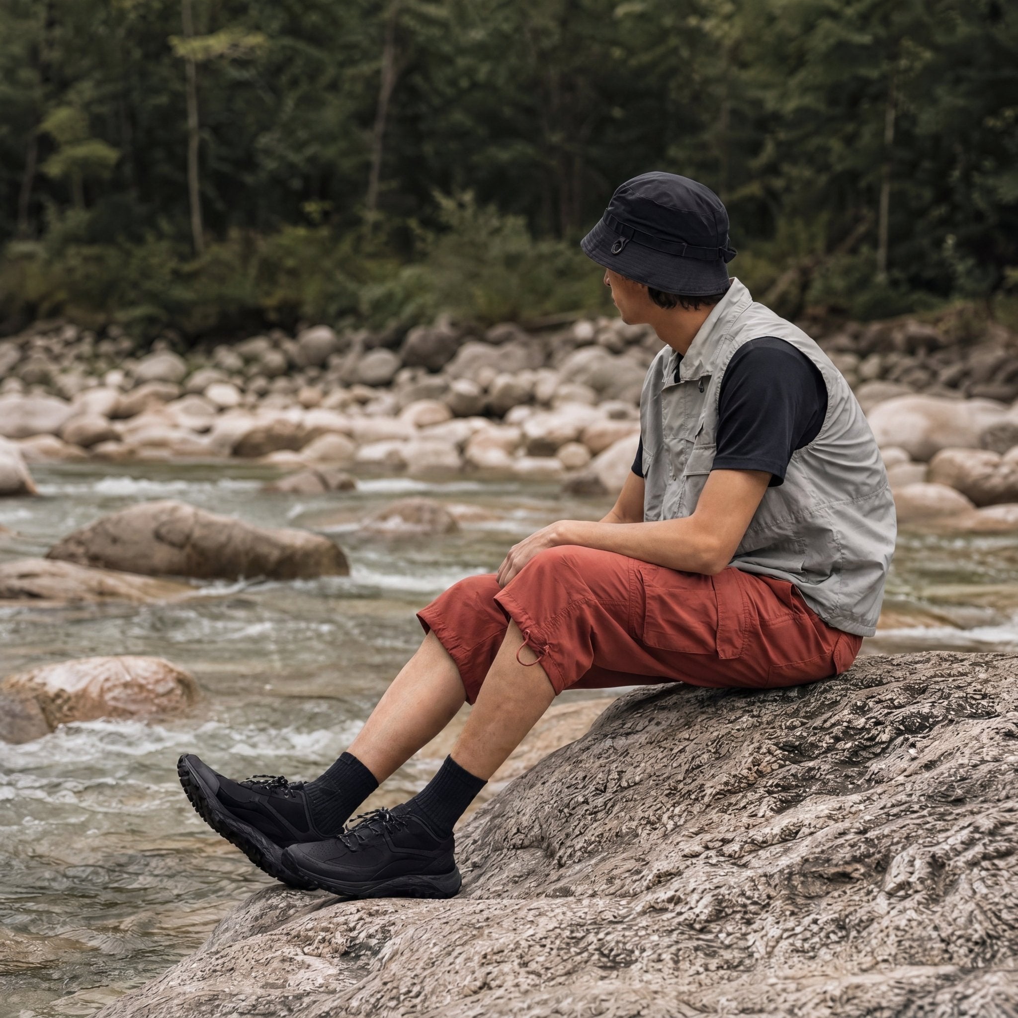 Men's Below Knee Cargo Shorts - Cotton, 7 Pockets, Work Capris Auburn by MAGCOMSEN