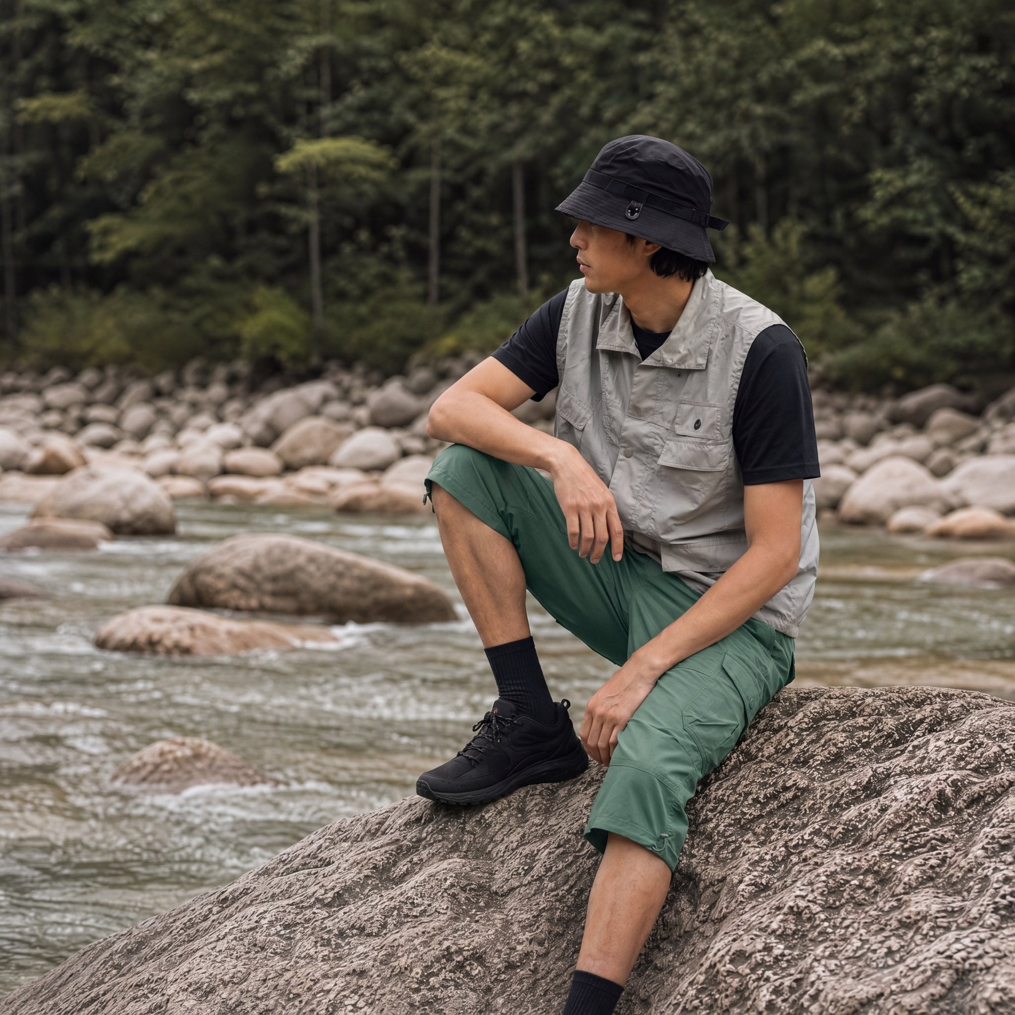 Men's Below Knee Cargo Shorts - Cotton, 7 Pockets, Work Capris Pea Green by MAGCOMSEN