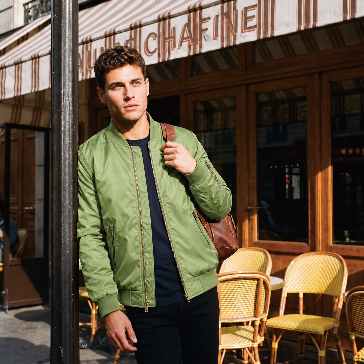 Olive MAGCOMSEN Men's Bomber Jacket – Casual Zip-Up Windbreaker in #Color_Olive