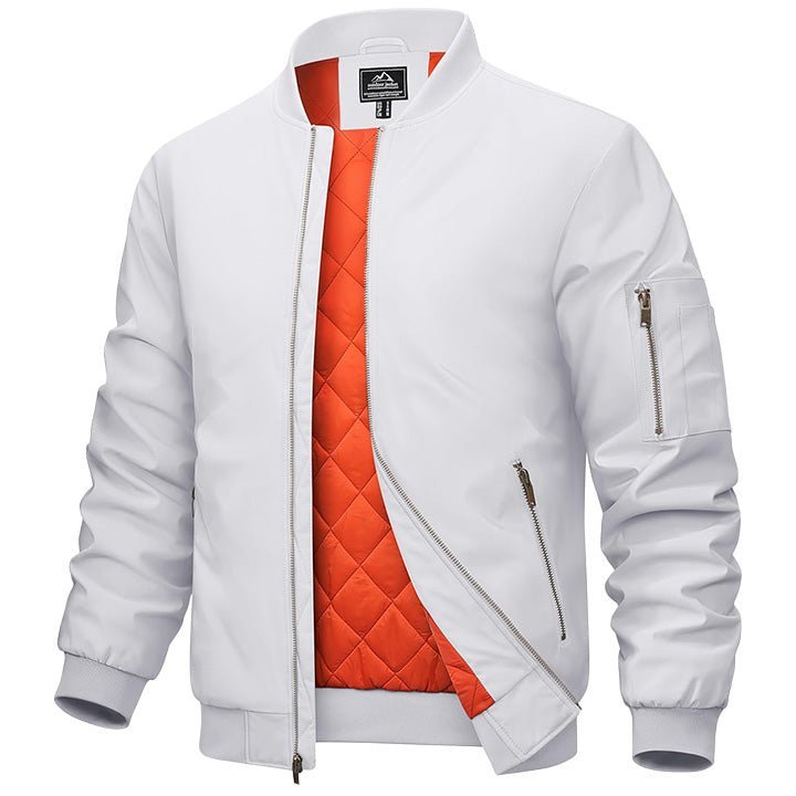 Men's Bomber Jacket – Casual Zip - Up Windbreaker White by MAGCOMSEN