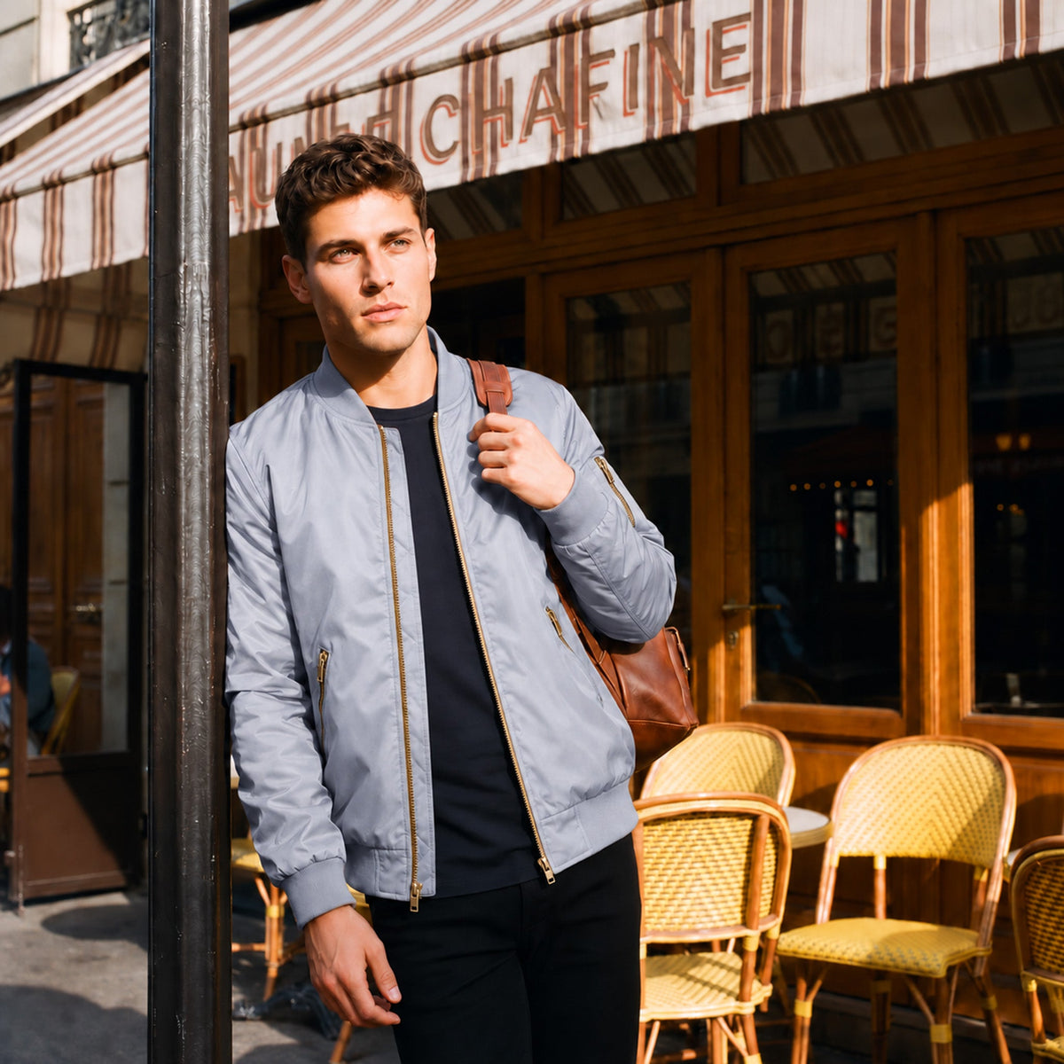 Light Grey MAGCOMSEN Men's Bomber Jacket – Casual Zip-Up Windbreaker in #Color_Light Grey