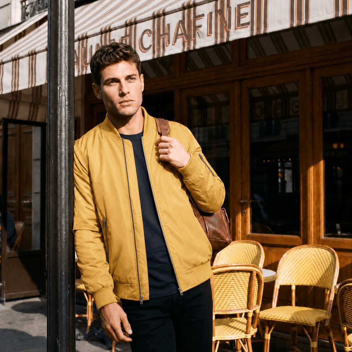 Yellow MAGCOMSEN Men's Bomber Jacket – Casual Zip-Up Windbreaker in #Color_Yellow