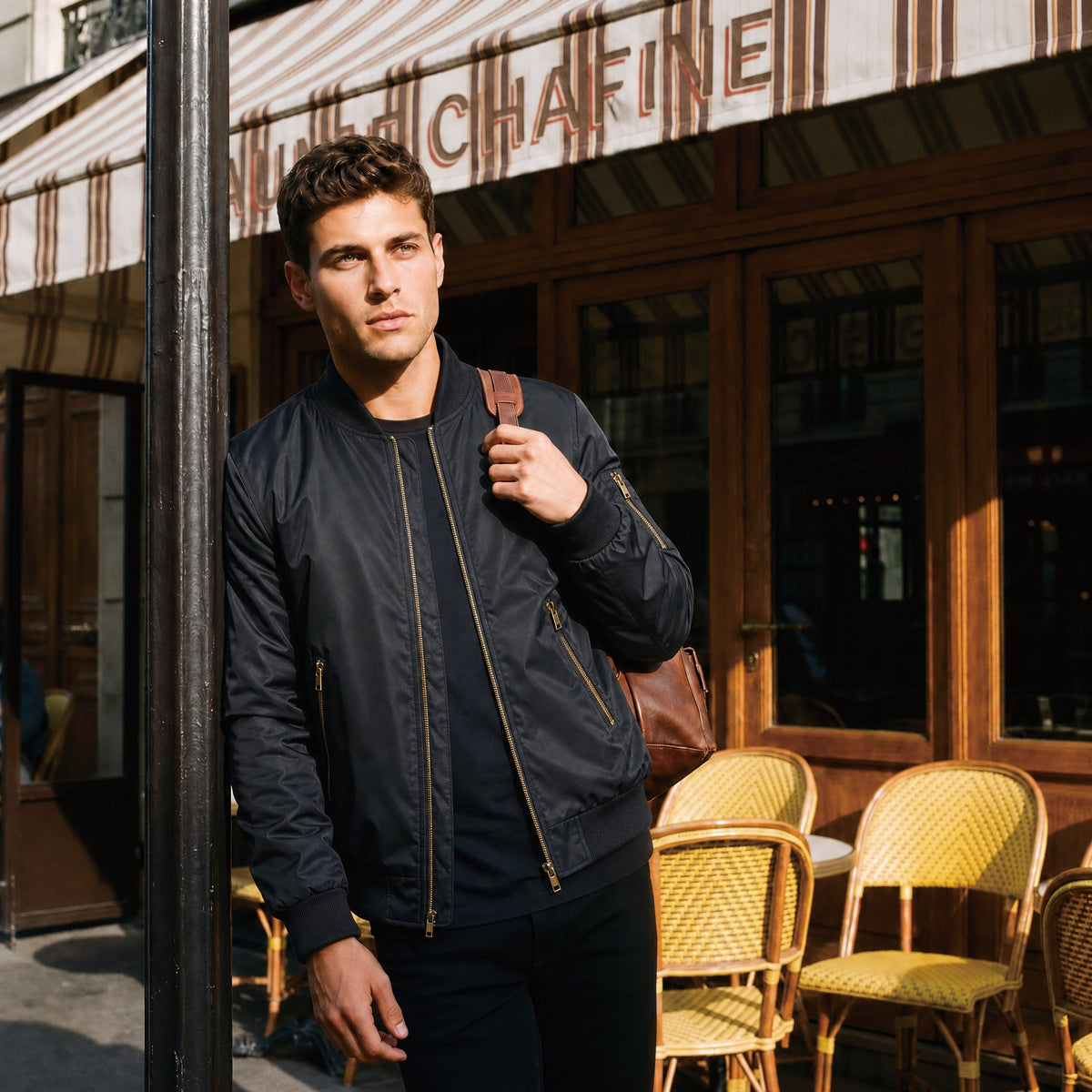 Black MAGCOMSEN Men's Bomber Jacket – Casual Zip-Up Windbreaker in #Color_Black