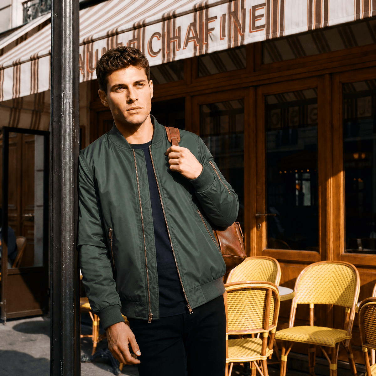 Army Green MAGCOMSEN Men's Bomber Jacket – Casual Zip-Up Windbreaker in #Color_Army Green
