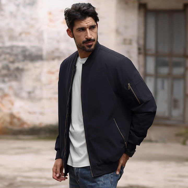 Men's Bomber Jacket – Casual Zip - Up Windbreaker Black by MAGCOMSEN