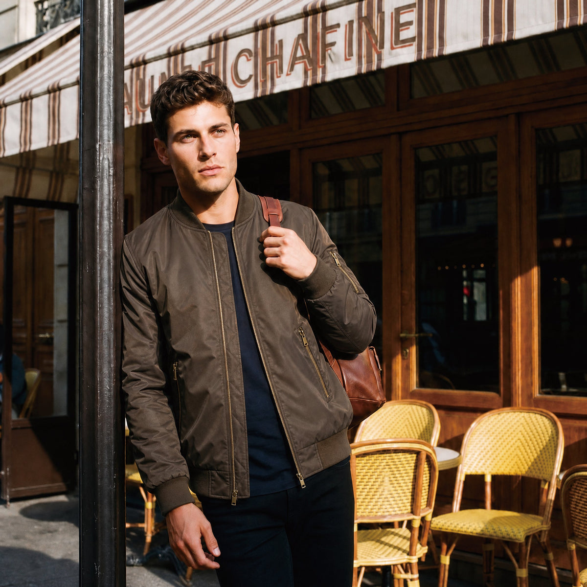 Coffee MAGCOMSEN Men's Bomber Jacket – Casual Zip-Up Windbreaker in #Color_Coffee