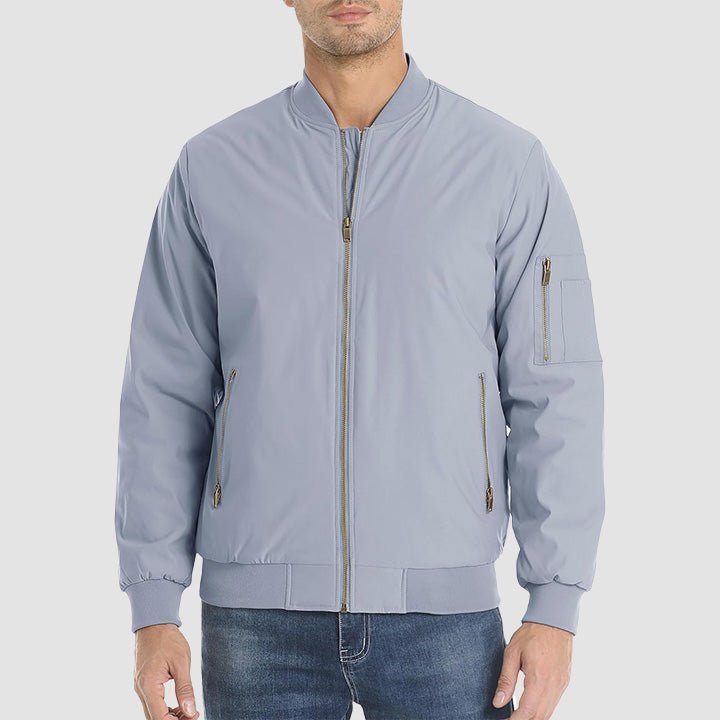 Men's Bomber Jacket – Casual Zip - Up Windbreaker Light Grey by MAGCOMSEN