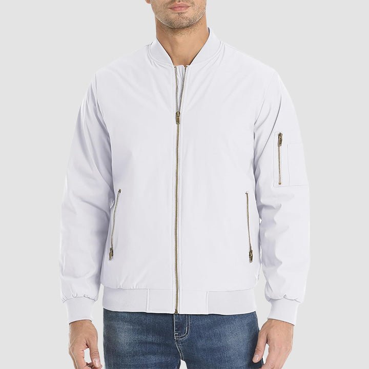 Men's Bomber Jacket – Casual Zip - Up Windbreaker White by MAGCOMSEN