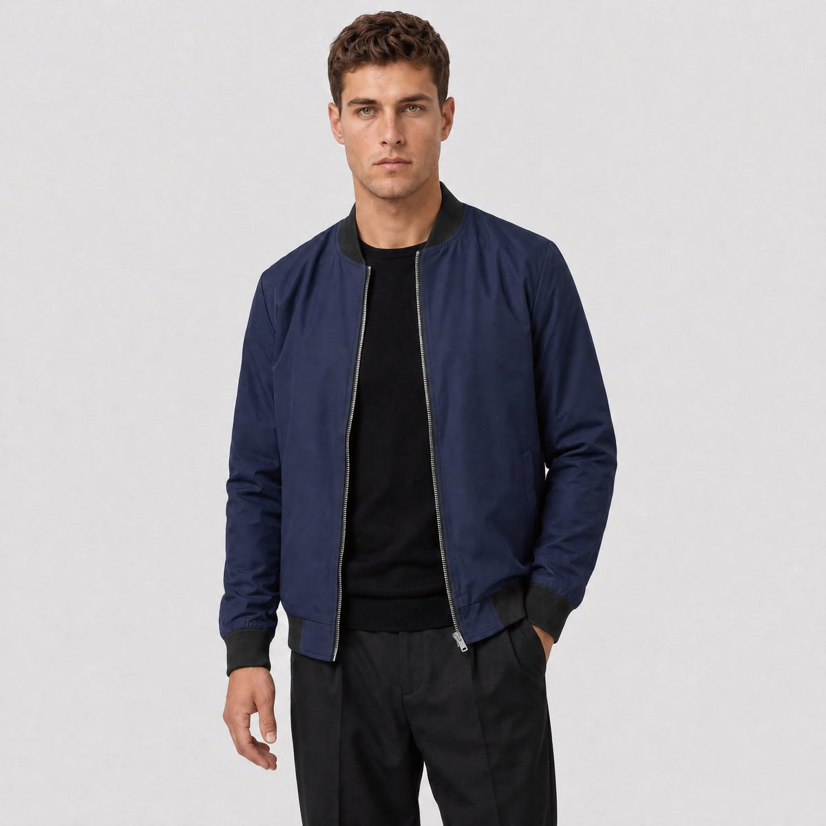 Men's Bomber Jacket Lightweight Windbreaker with Pockets Navy by MAGCOMSEN