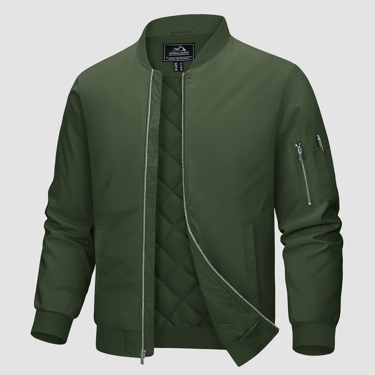 Army Green MAGCOMSEN Men's Bomber Jacket, Quilted & Windproof with Pockets in #Color_Army Green