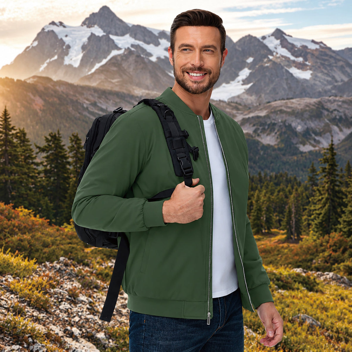 Army Green MAGCOMSEN Men's Bomber Jacket, Quilted & Windproof with Pockets in #Color_Army Green