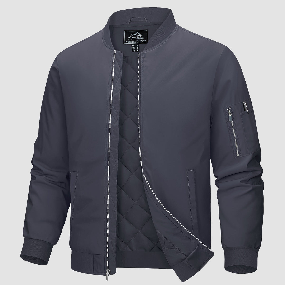 Dark Grey MAGCOMSEN Men's Bomber Jacket, Quilted & Windproof with Pockets in #Color_Dark Grey