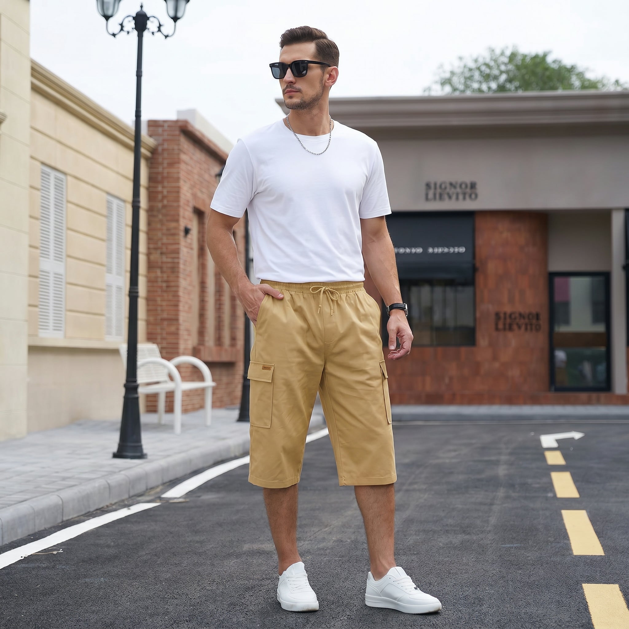 Men's Cotton Cargo Shorts - Below Knee Stretch Work Shorts Light Grey by MAGCOMSEN