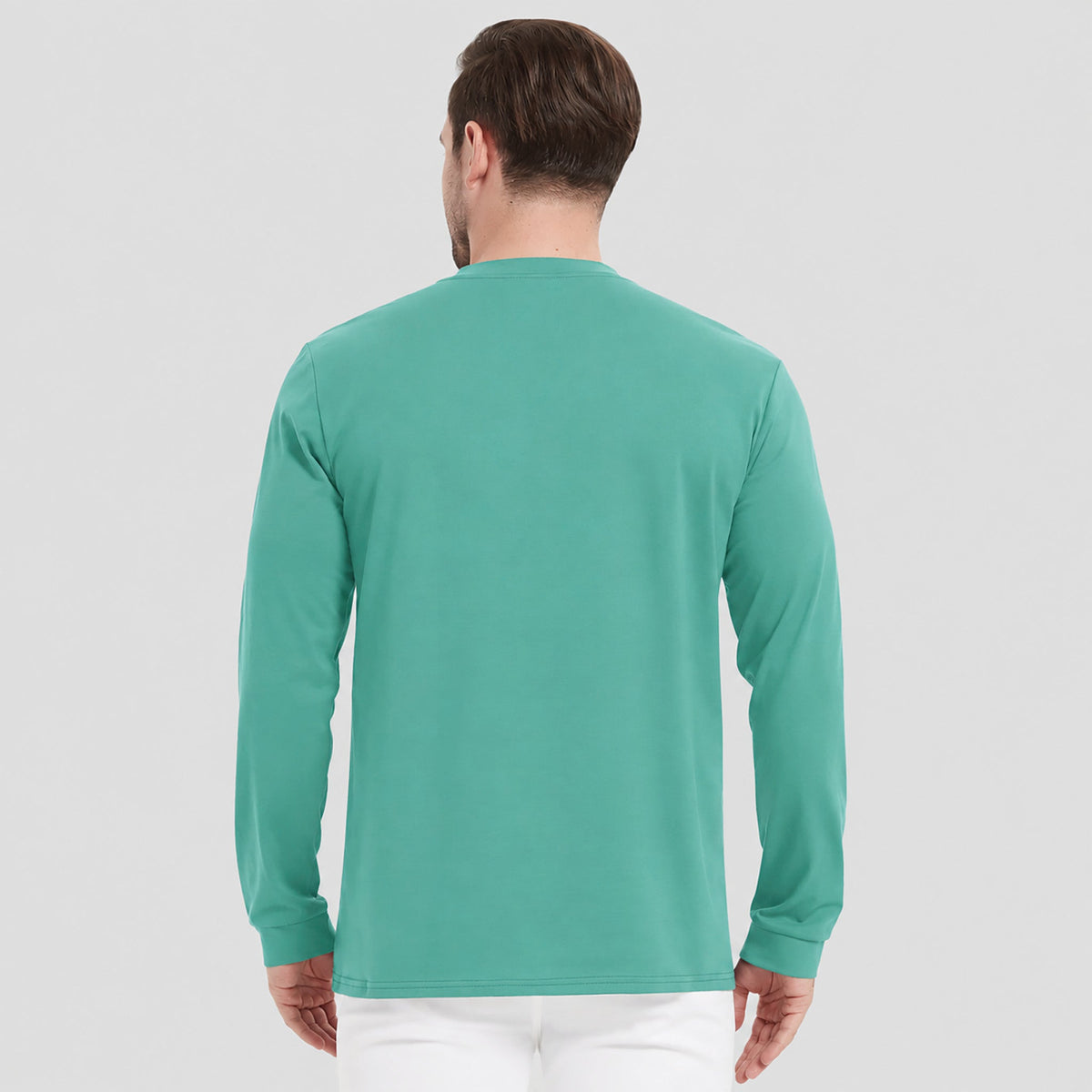 Grey Green MAGCOMSEN Men's Cotton Long Sleeve Henley Shirt, Casual Work Tee in #Color_Grey Green