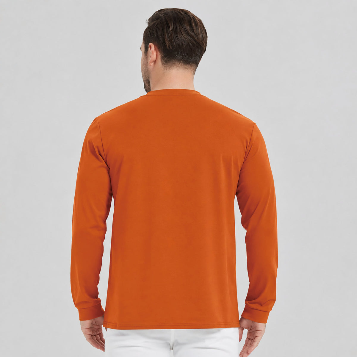 Dark Orange MAGCOMSEN Men's Cotton Long Sleeve Henley Shirt, Casual Work Tee in #Color_Dark Orange