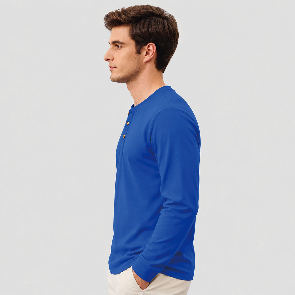 Bright Blue MAGCOMSEN Men's Cotton Long Sleeve Henley Shirt, Casual Work Tee in #Color_Bright Blue