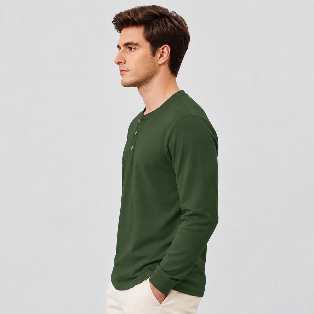 Army Green MAGCOMSEN Men's Cotton Long Sleeve Henley Shirt, Casual Work Tee in #Color_Army Green