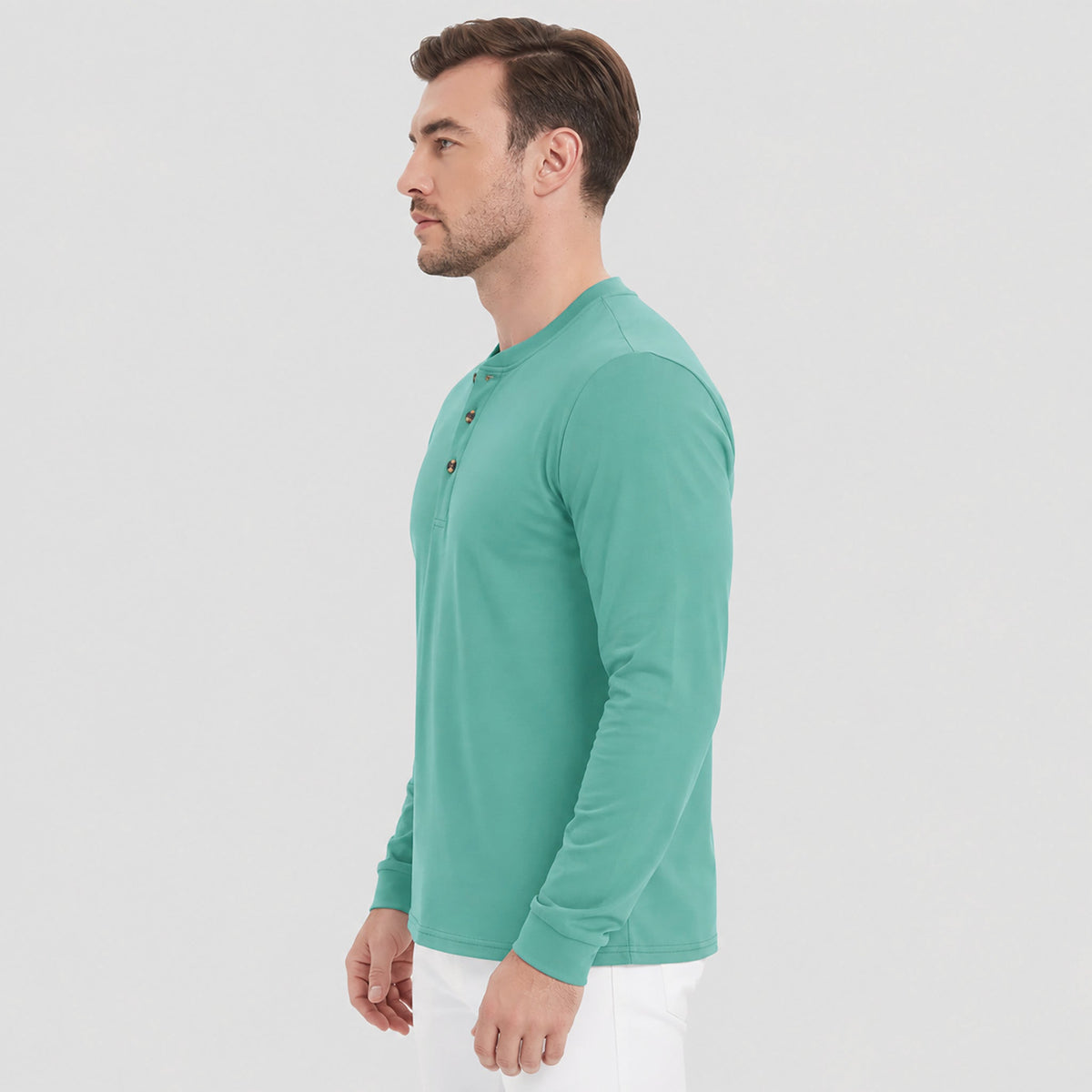 Grey Green MAGCOMSEN Men's Cotton Long Sleeve Henley Shirt, Casual Work Tee in #Color_Grey Green