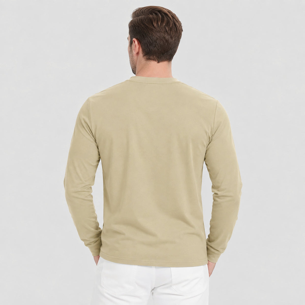 Khaki MAGCOMSEN Men's Cotton Long Sleeve Henley Shirt, Casual Work Tee in #Color_Khaki