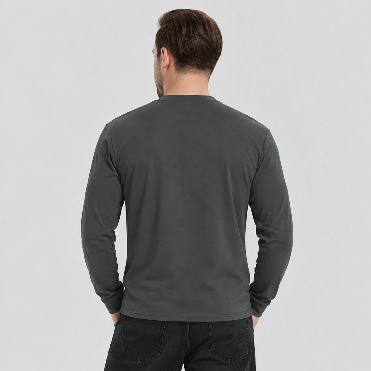 Dark Grey MAGCOMSEN Men's Cotton Long Sleeve Henley Shirt, Casual Work Tee in #Color_Dark Grey