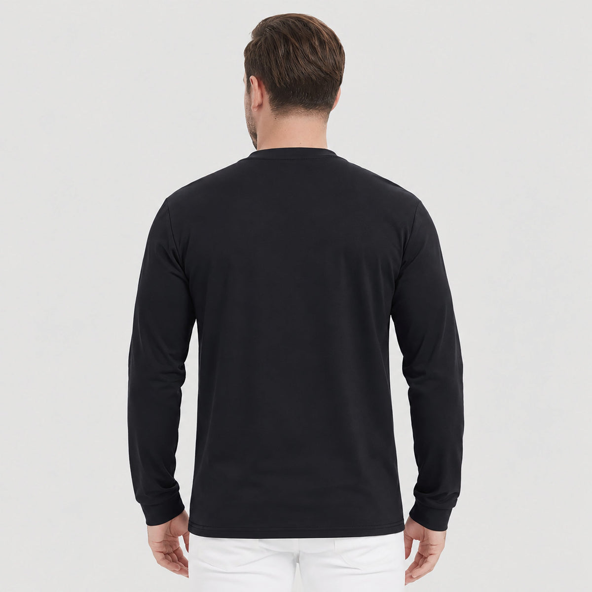 Black MAGCOMSEN Men's Cotton Long Sleeve Henley Shirt, Casual Work Tee in #Color_Black