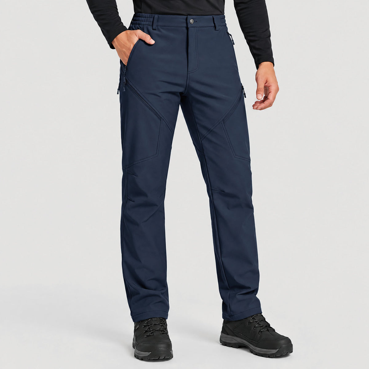 Men's Fleece Lined Softshell Pants Waterproof Hiking Pants with Pockets Navy by MAGCOMSEN