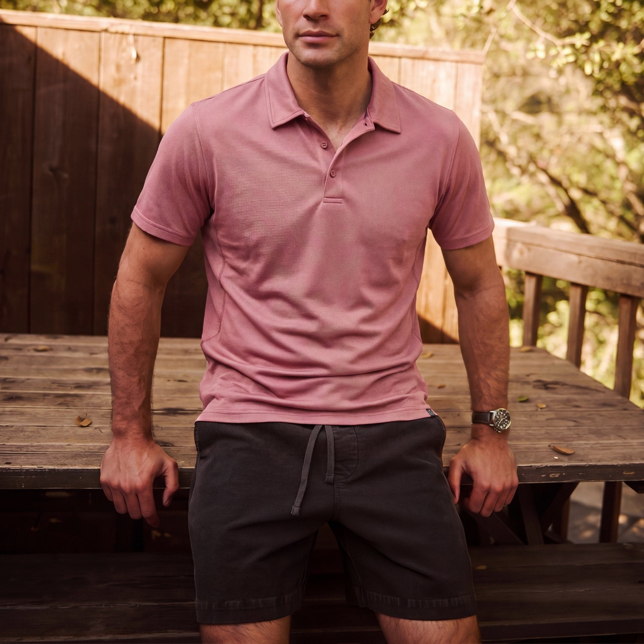 MAGCOMSEN Men's Golf Quick Dry Polo Shirt Grey Pink by MAGCOMSEN #Color_Grey Pink